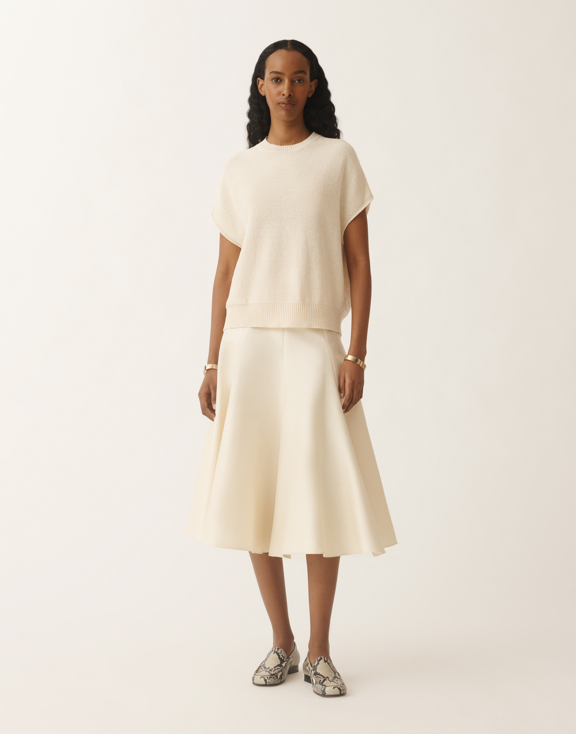 Fabiana Filippi Cotton And Silk Mikado Skirt In Vanilla