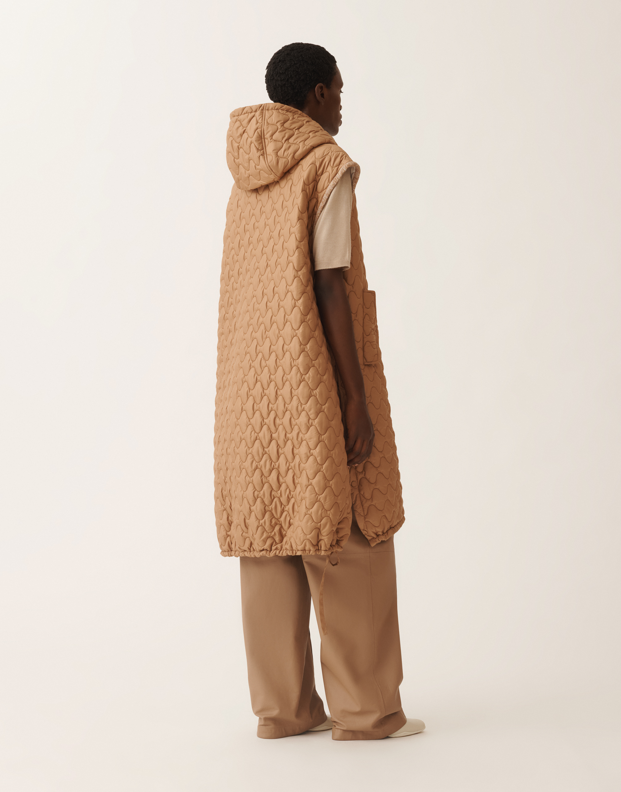 Fabiana Filippi Long Quilted Technical Gilet In Brown