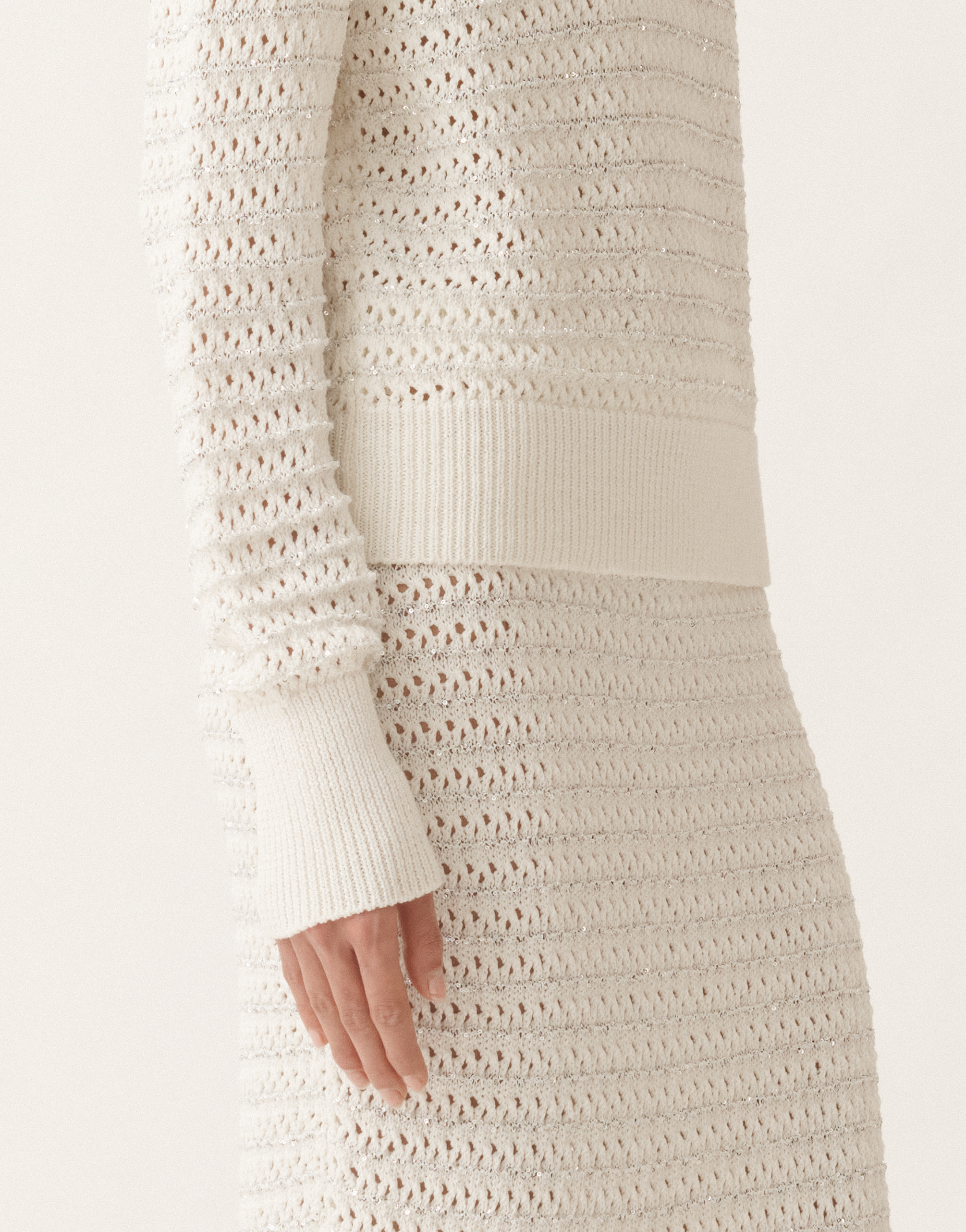 Fabiana Filippi Open-knit Crew Neck Long Sleeve Sweater In White