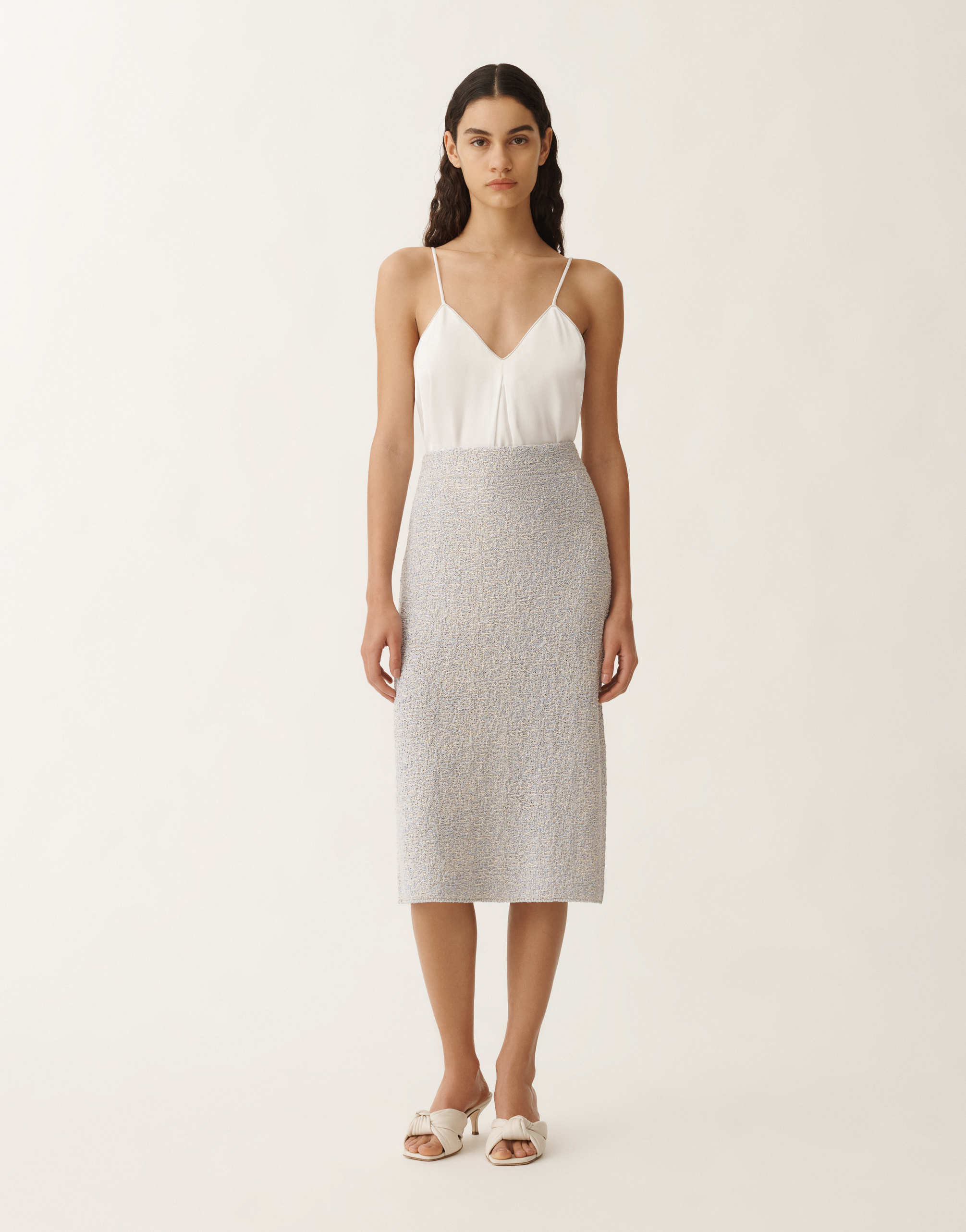 Shop Fabiana Filippi Lurex Knit Tweed Skirt In Vanilla/lavender