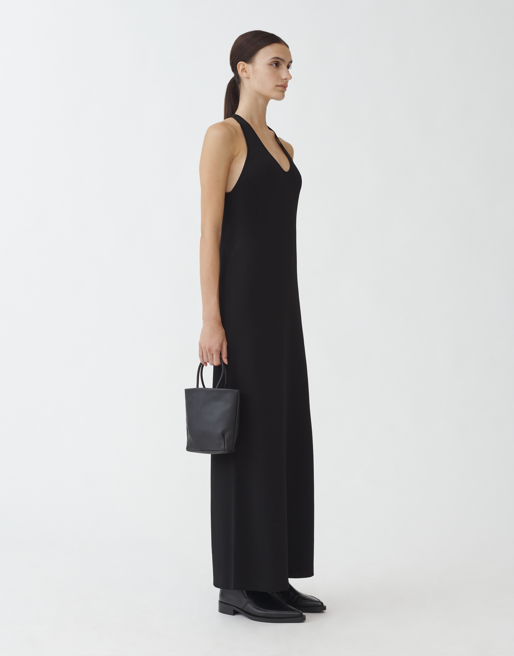 Shop Fabiana Filippi Halter Neck Long Knit Dress In Black