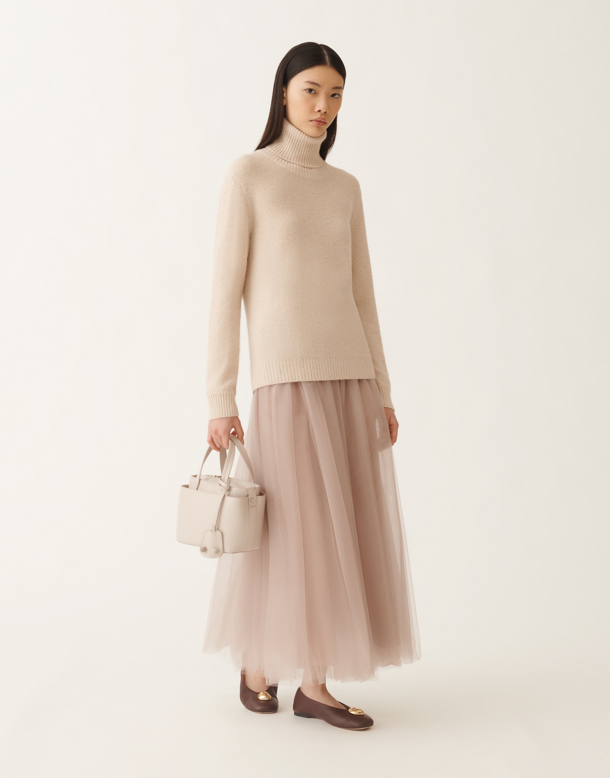 Fabiana Filippi Wool And Silk Sweater With Sequins In Beige