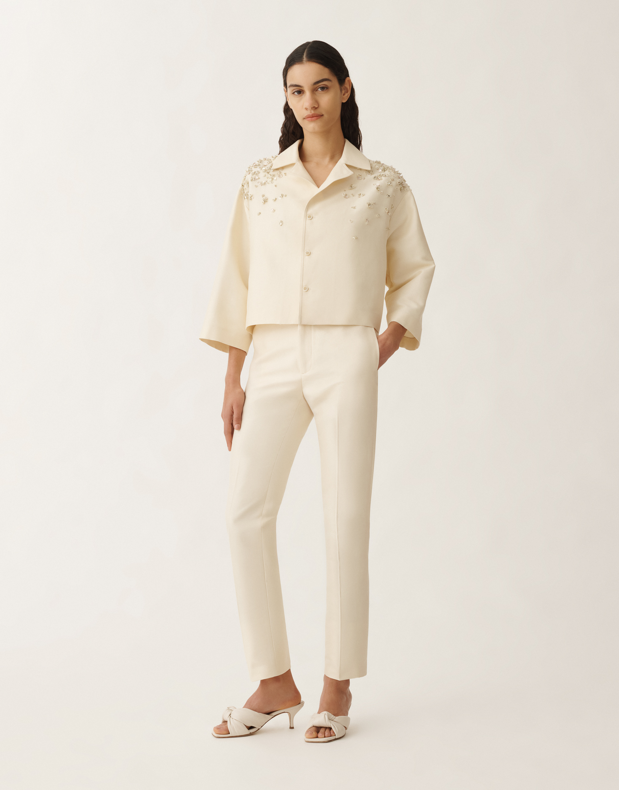 Shop Fabiana Filippi Cotton And Silk Mikado Jacket In Vanilla