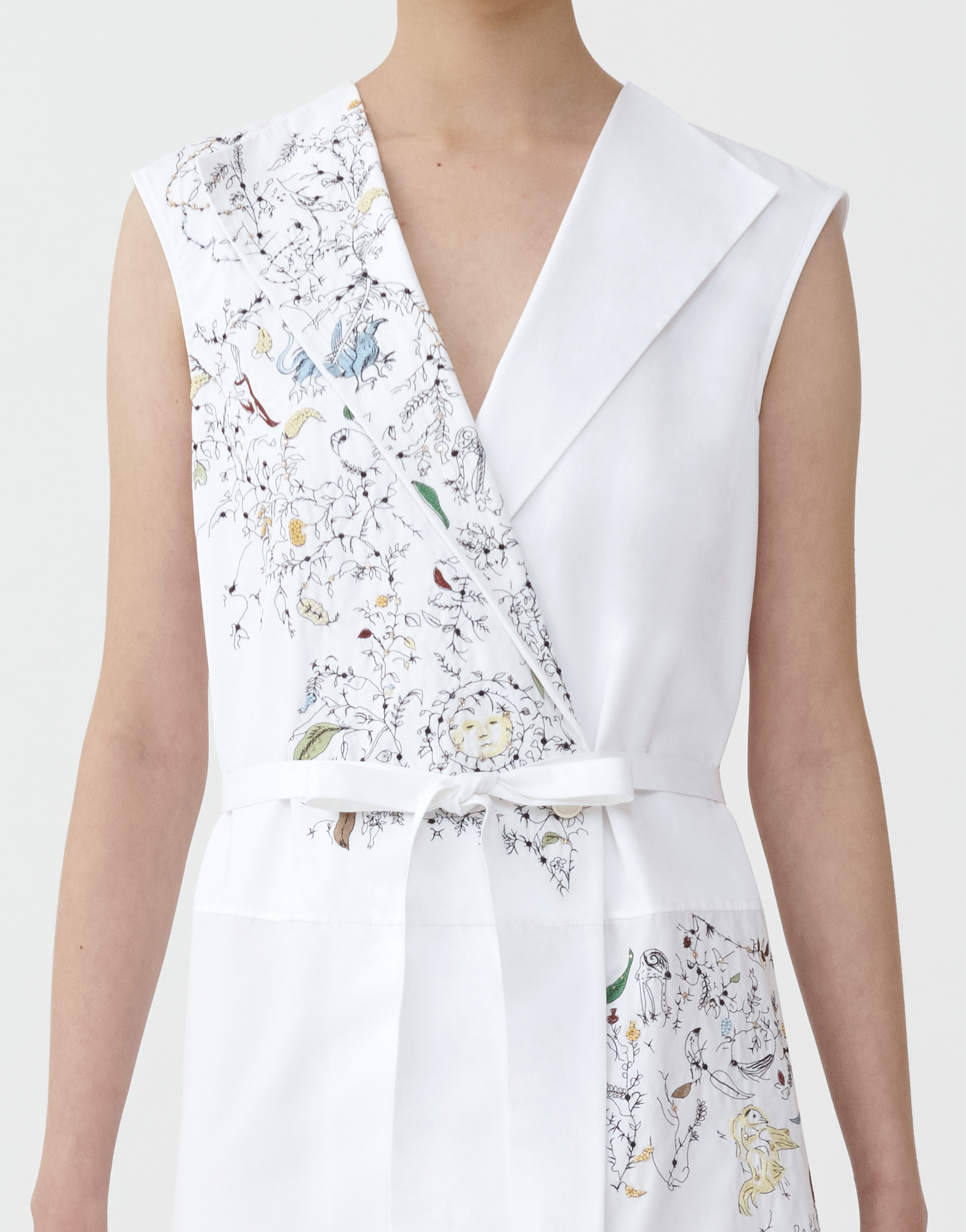 Shop Fabiana Filippi Poplin Sleeveless Wrap Dress With Embroidery In White