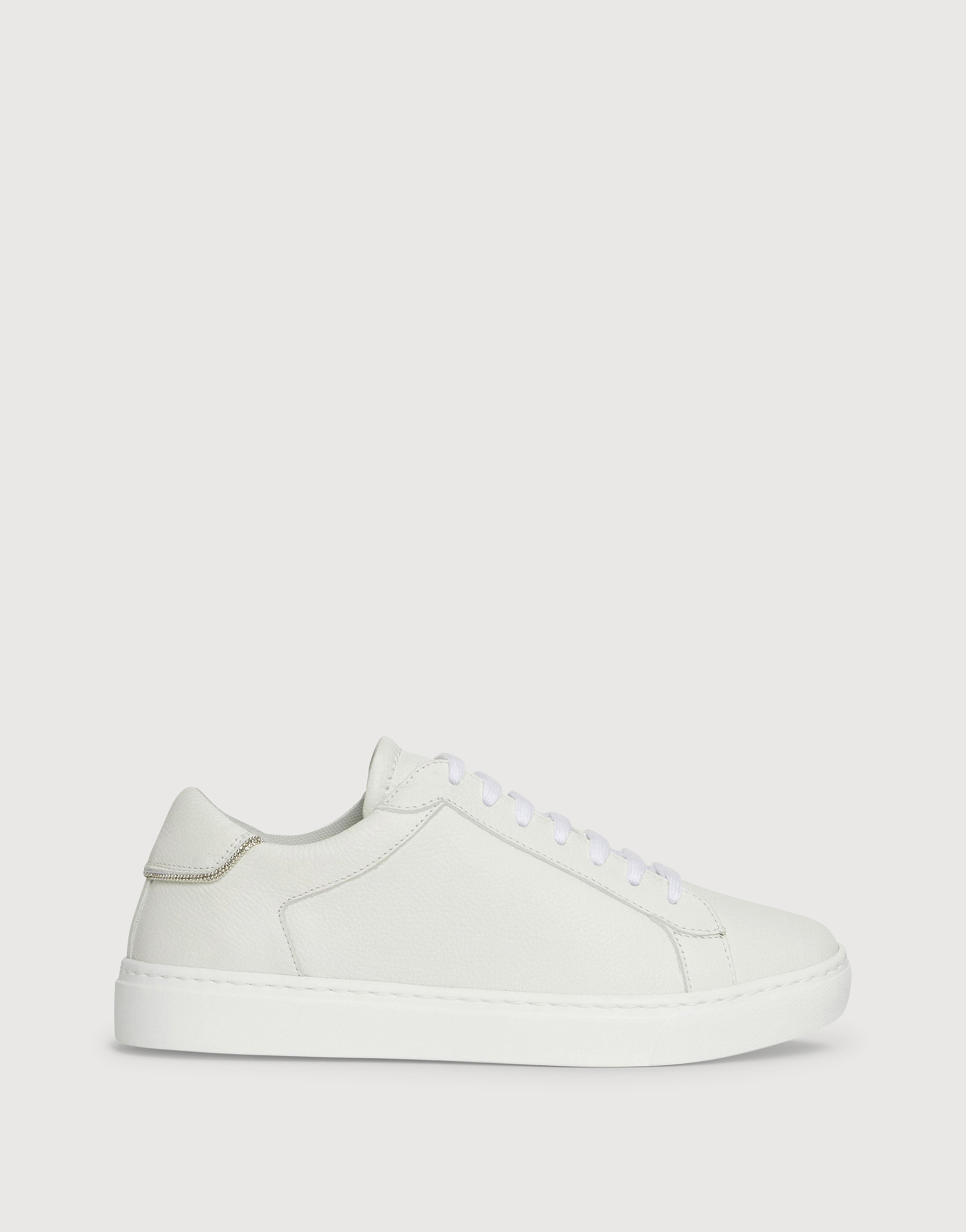Shop Fabiana Filippi Grained Leather Sneakers And Brilliant Detail In White