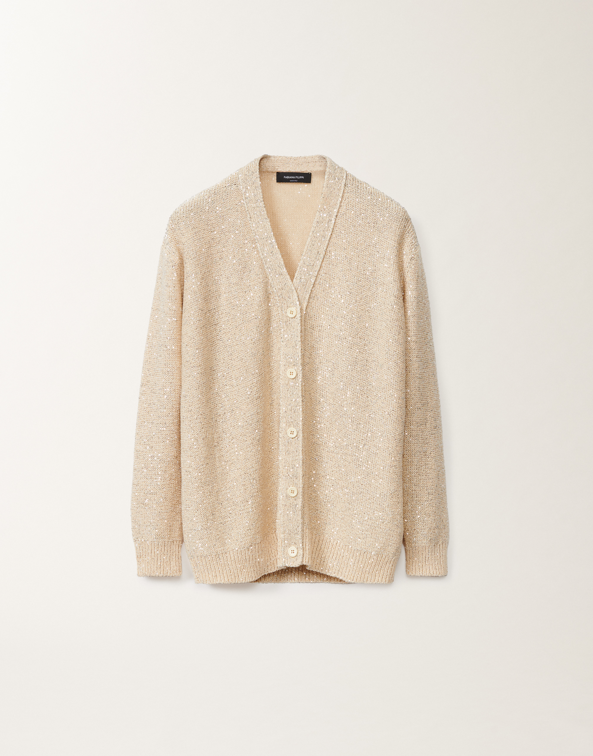 Fabiana Filippi Cotton Knitted Cardigan With Sequins In Vanilla