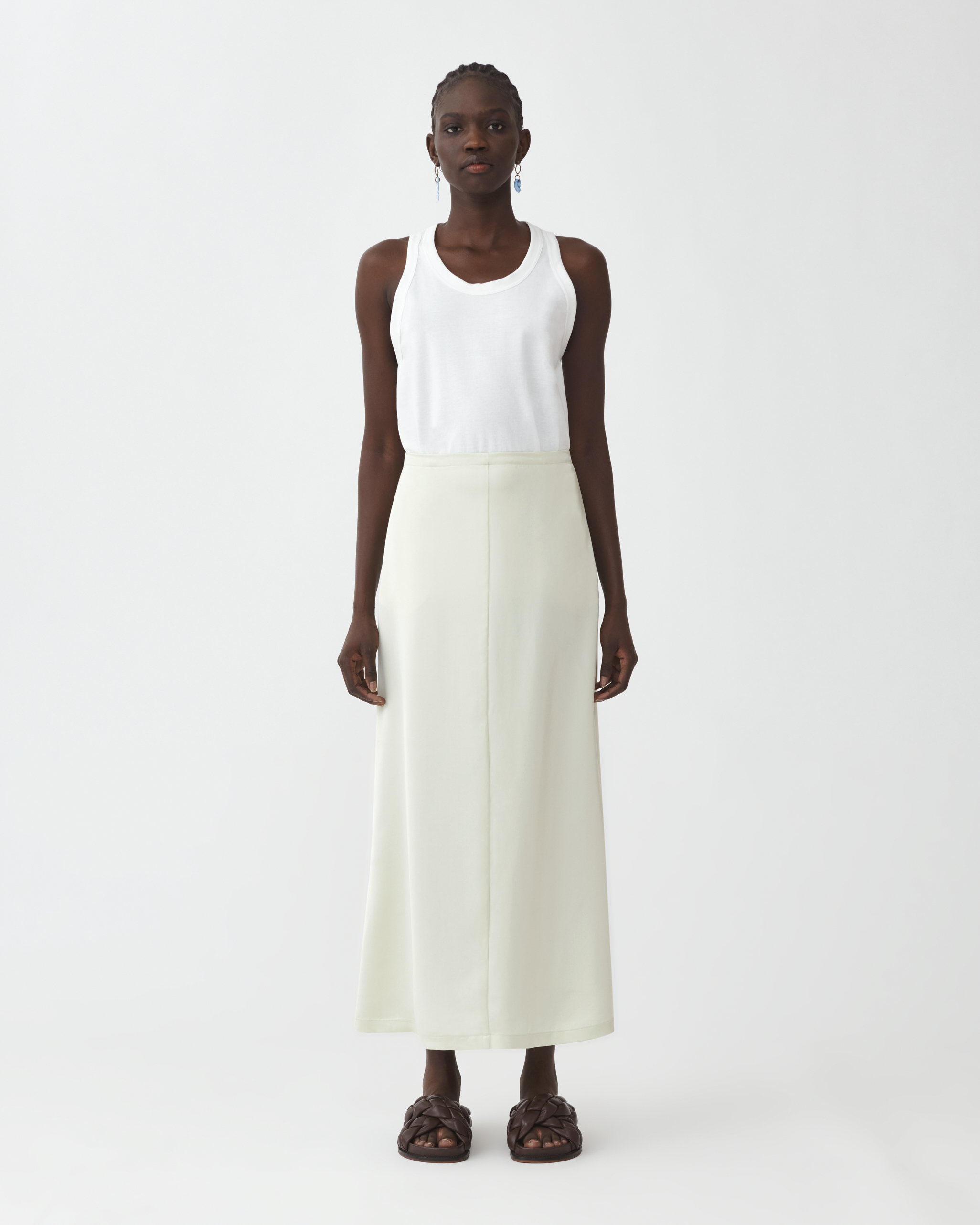 Shop Fabiana Filippi Satin Long Skirt With Back Drawstring Detail In Mint