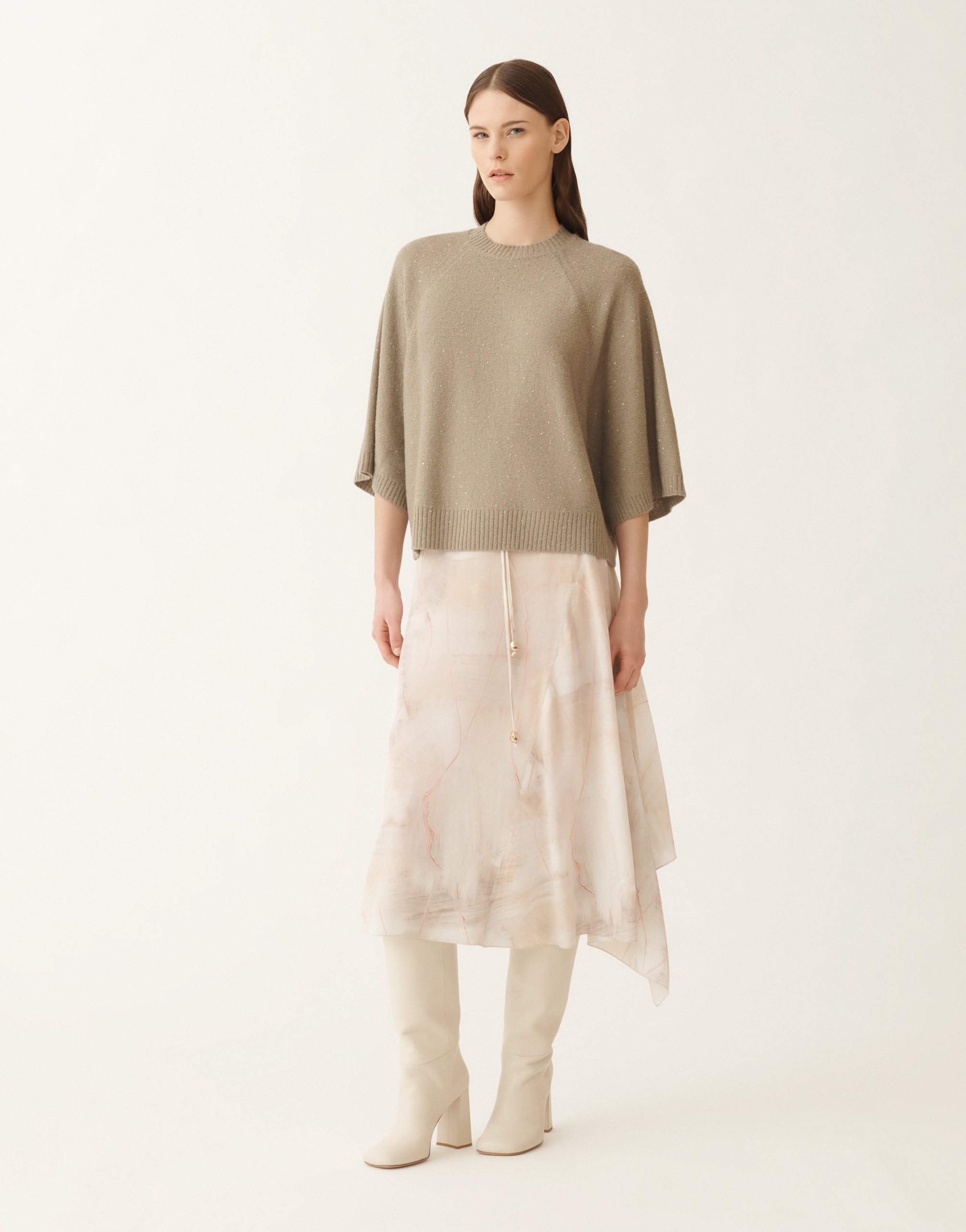 Fabiana Filippi Wool And Silk Cape With Sequins In Green