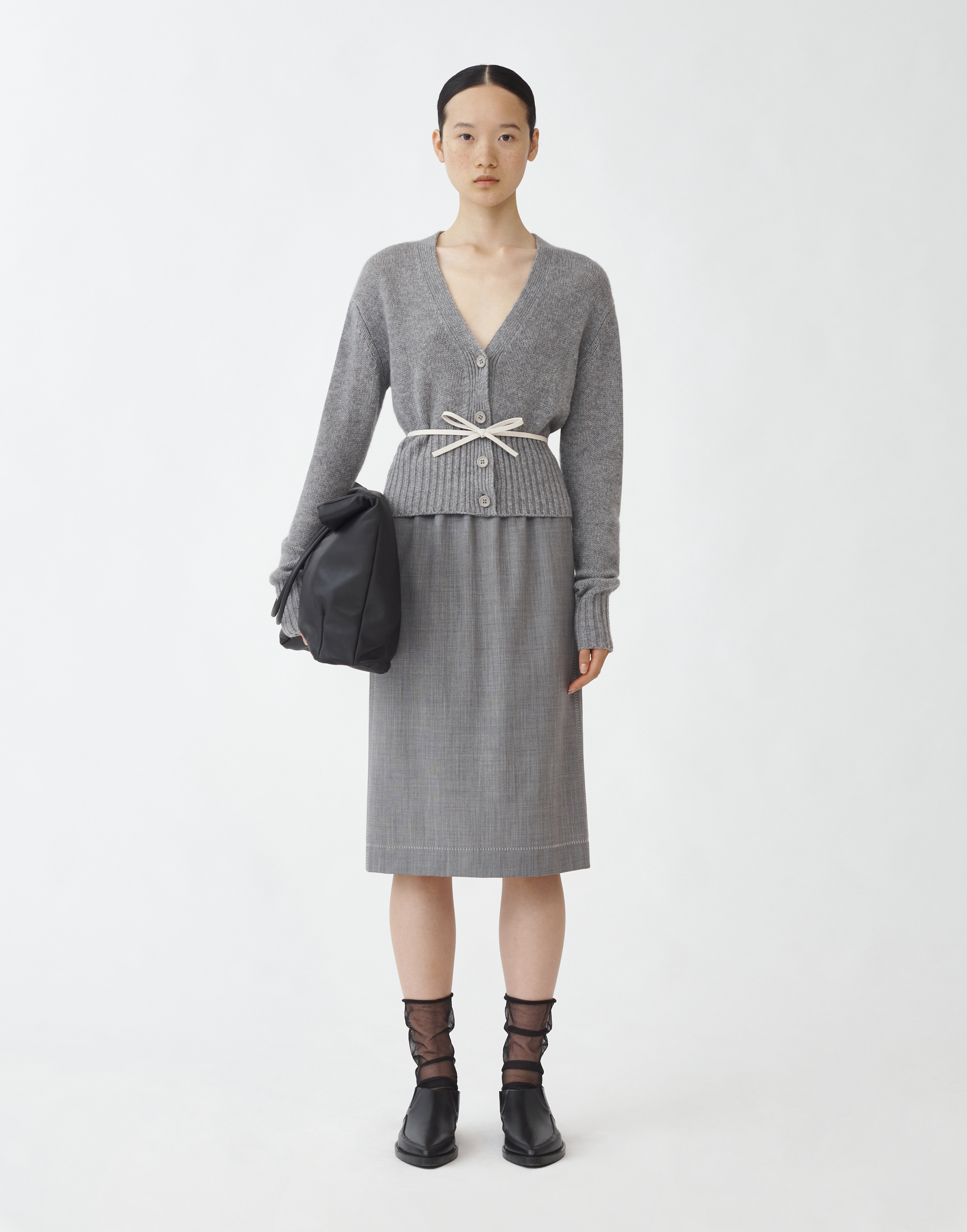 Shop Fabiana Filippi Woolen Fabric Skirt,elastic Waistband,contrast Embroidery In Melange Rock