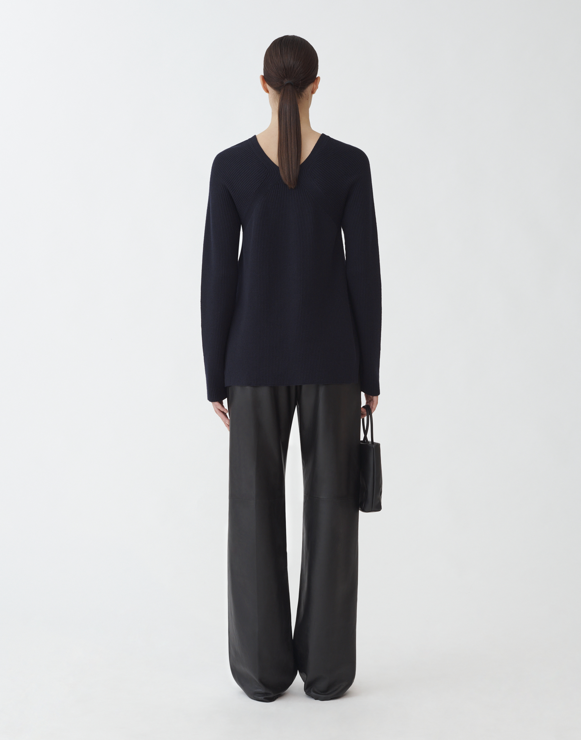 Shop Fabiana Filippi Cotton Wool V Neck Ribbed Sweater In Midnight Blue