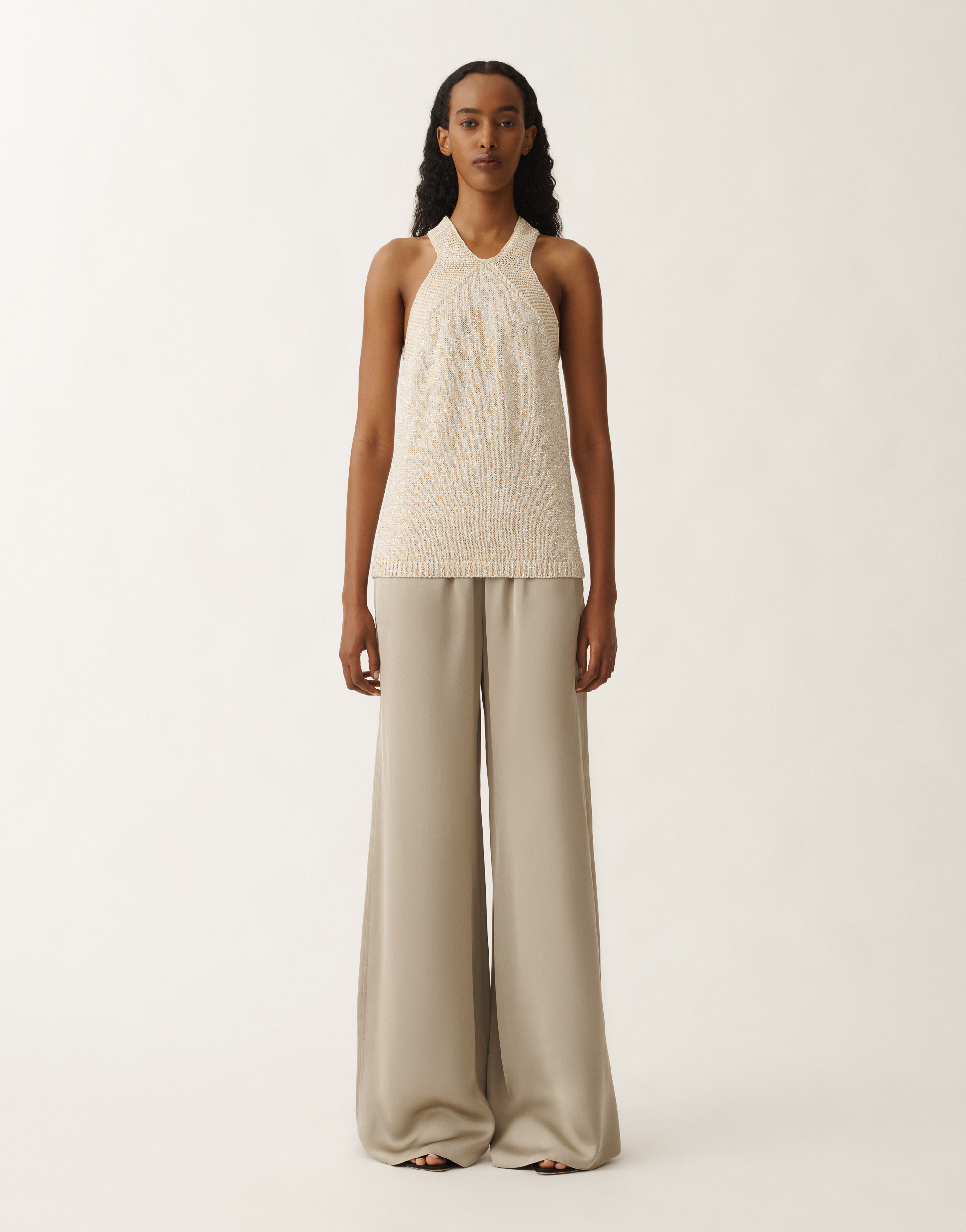 Fabiana Filippi Cotton Knit Tank Top With Sequins In Vanilla