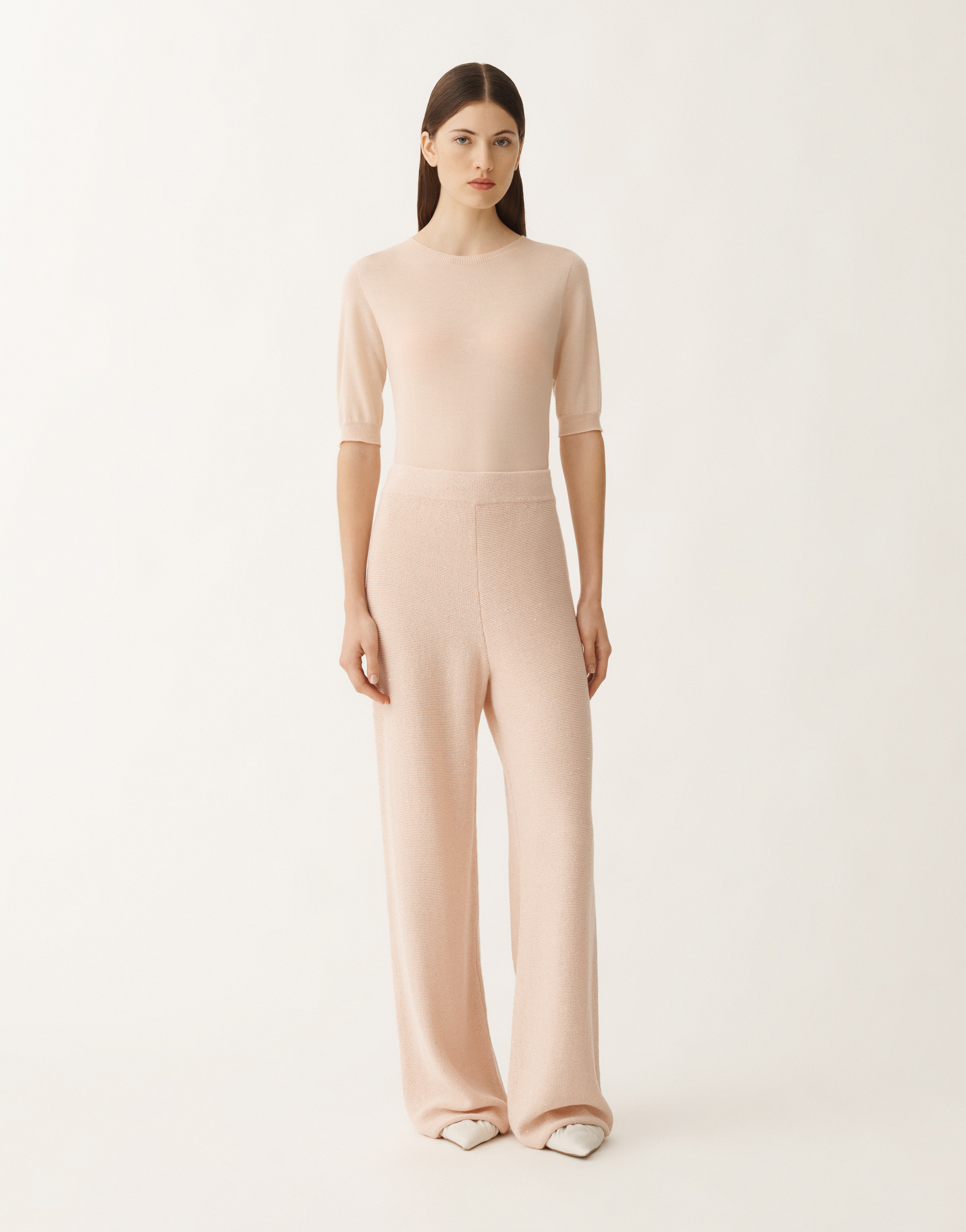 Fabiana Filippi Cotton And Linen Trousers With Sequins In Pink