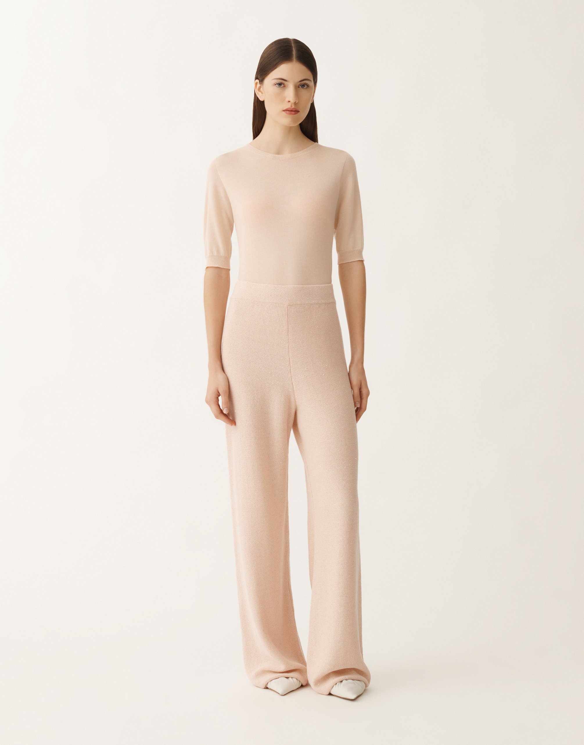 Fabiana Filippi Cotton And Linen Trousers With Sequins In Pink