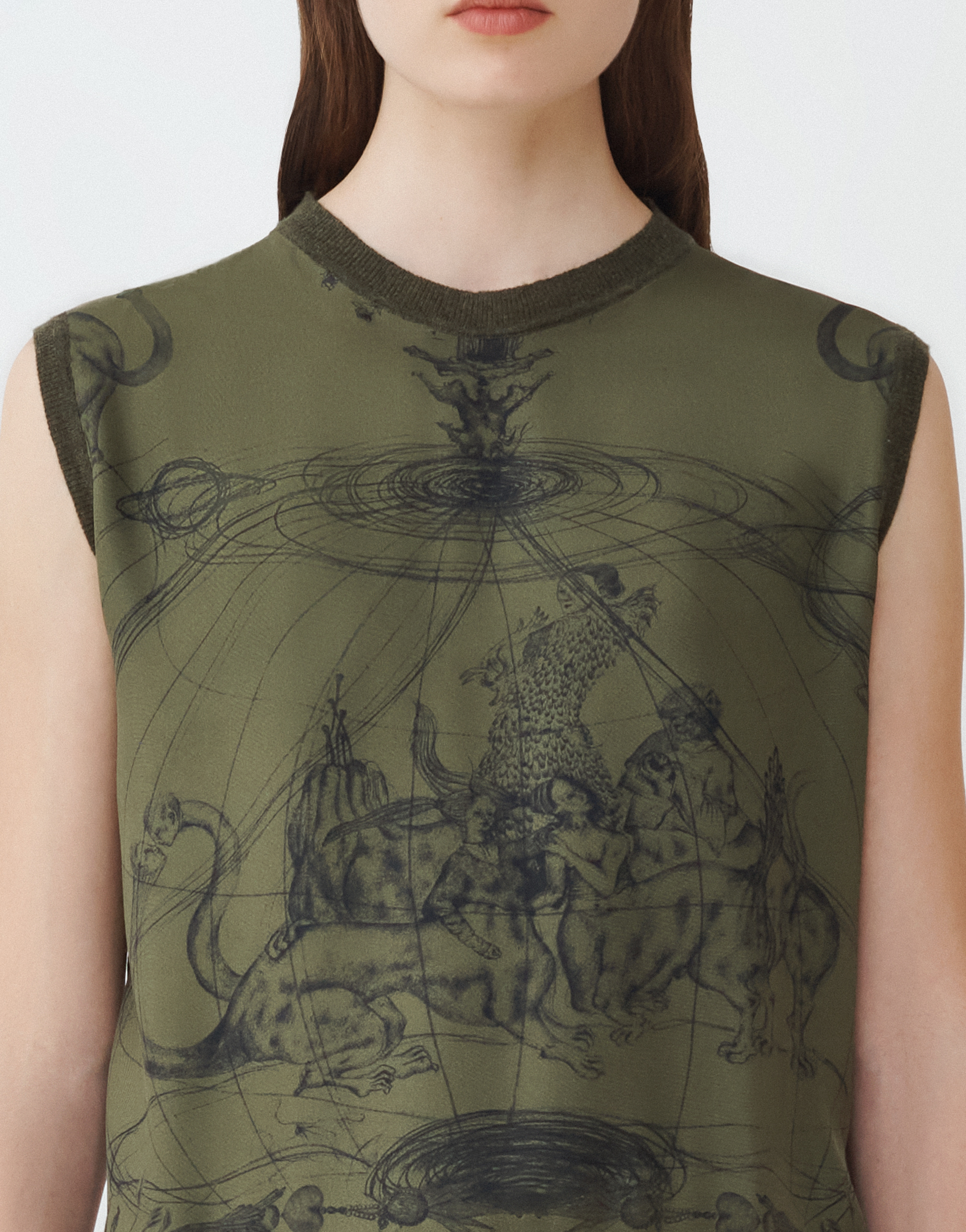 FABIANA FILIPPI PLATINUM VEST TOP WITH PRINTED TWILL ON THE FRONT