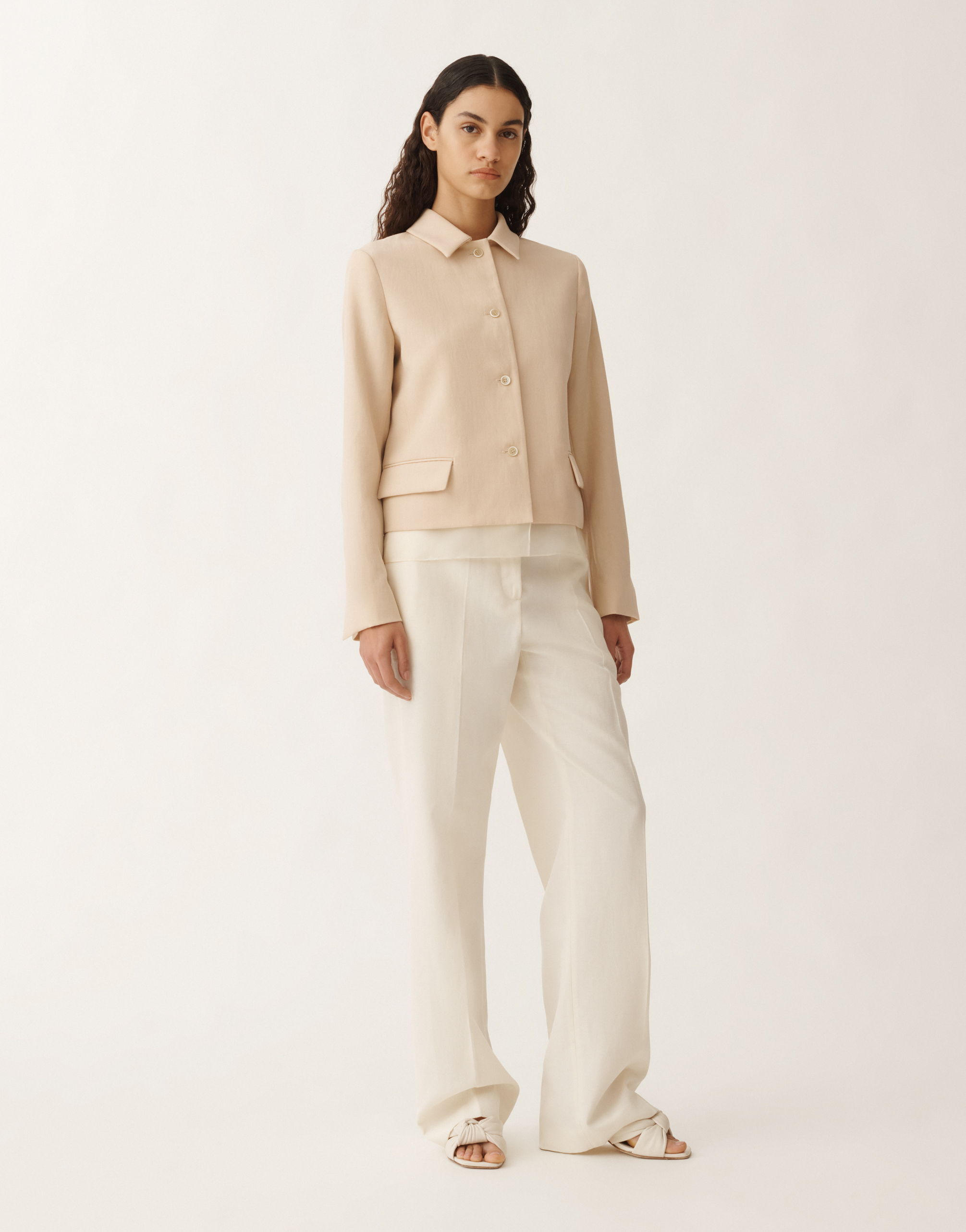 Fabiana Filippi Wool And Linen Mat Jacket In Brown