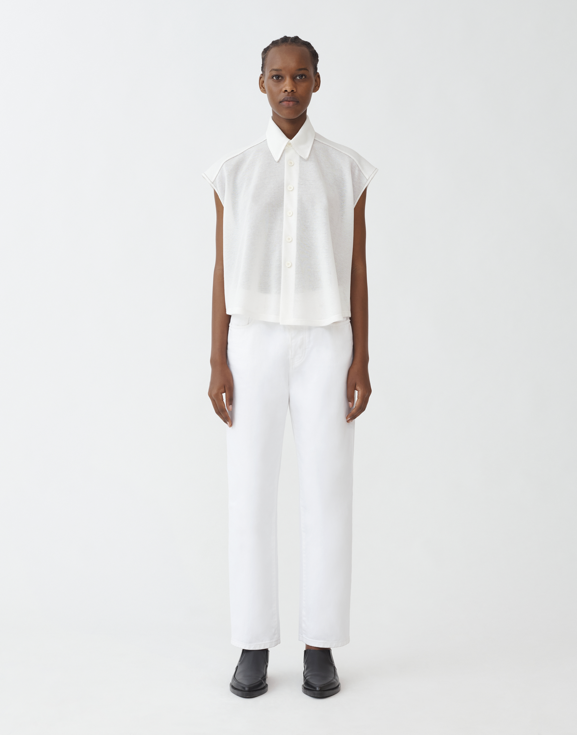 Shop Fabiana Filippi Cotton Knit Sleeveless Cropped Shirt In White