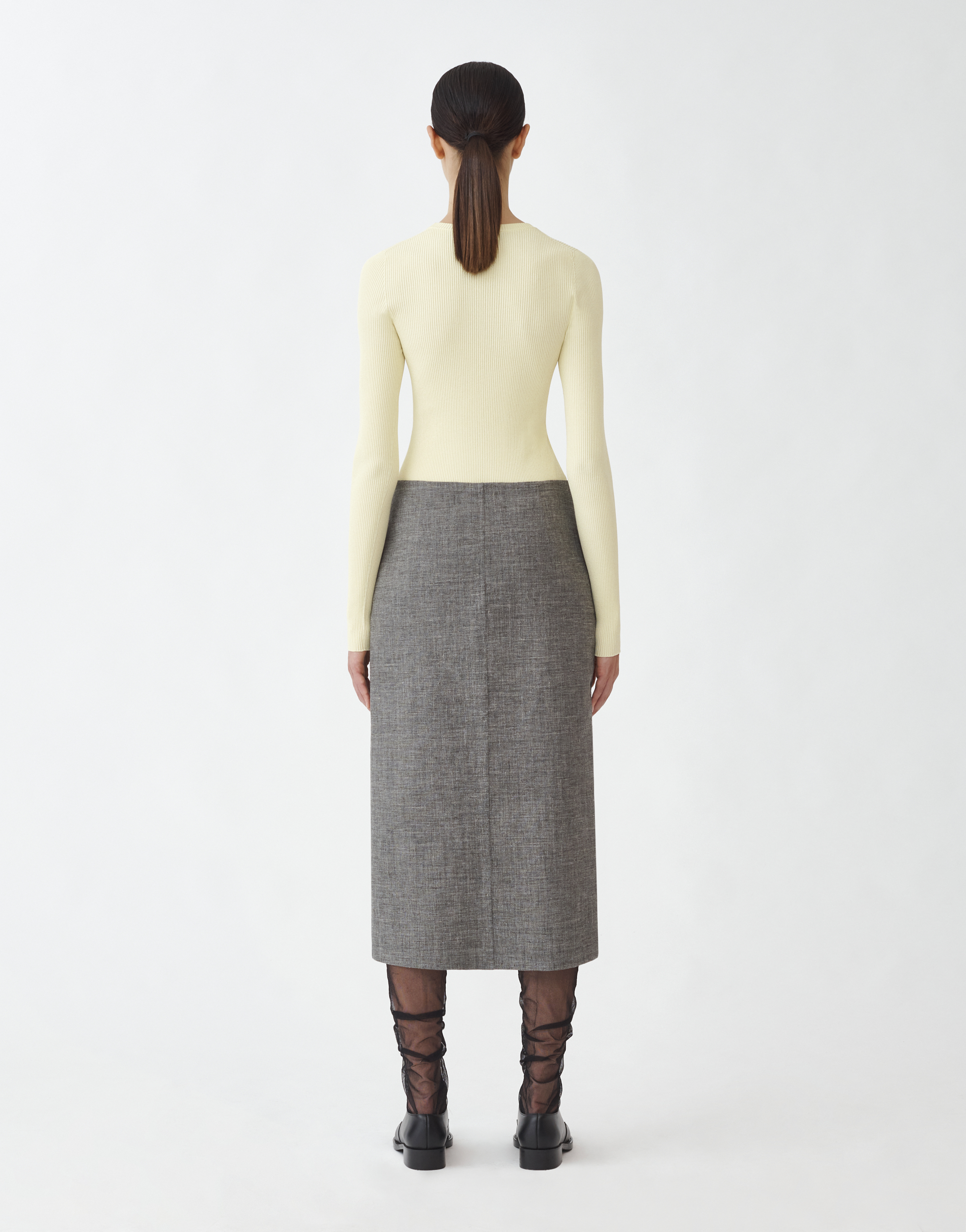 Shop Fabiana Filippi Linen Double Pencil Skirt In Grey