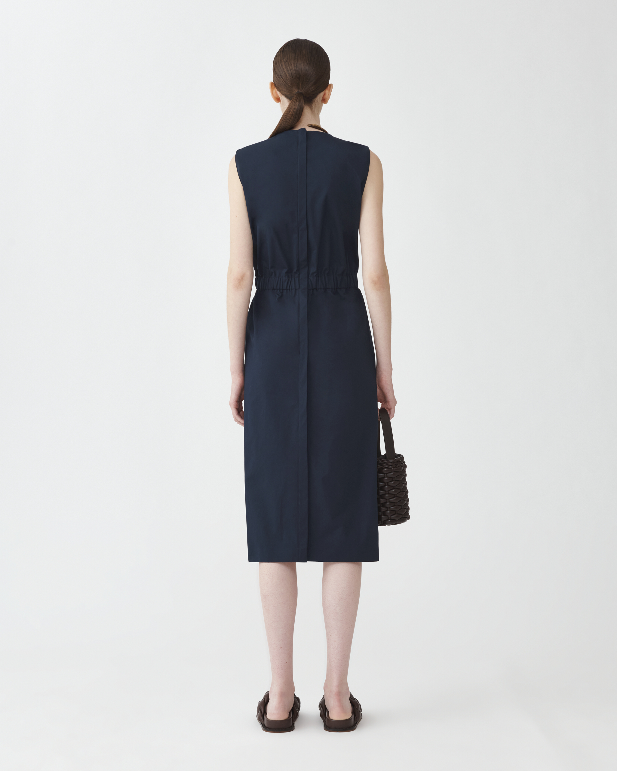Shop Fabiana Filippi Poplin Sleeveless Midi Dress In Midnight Blue