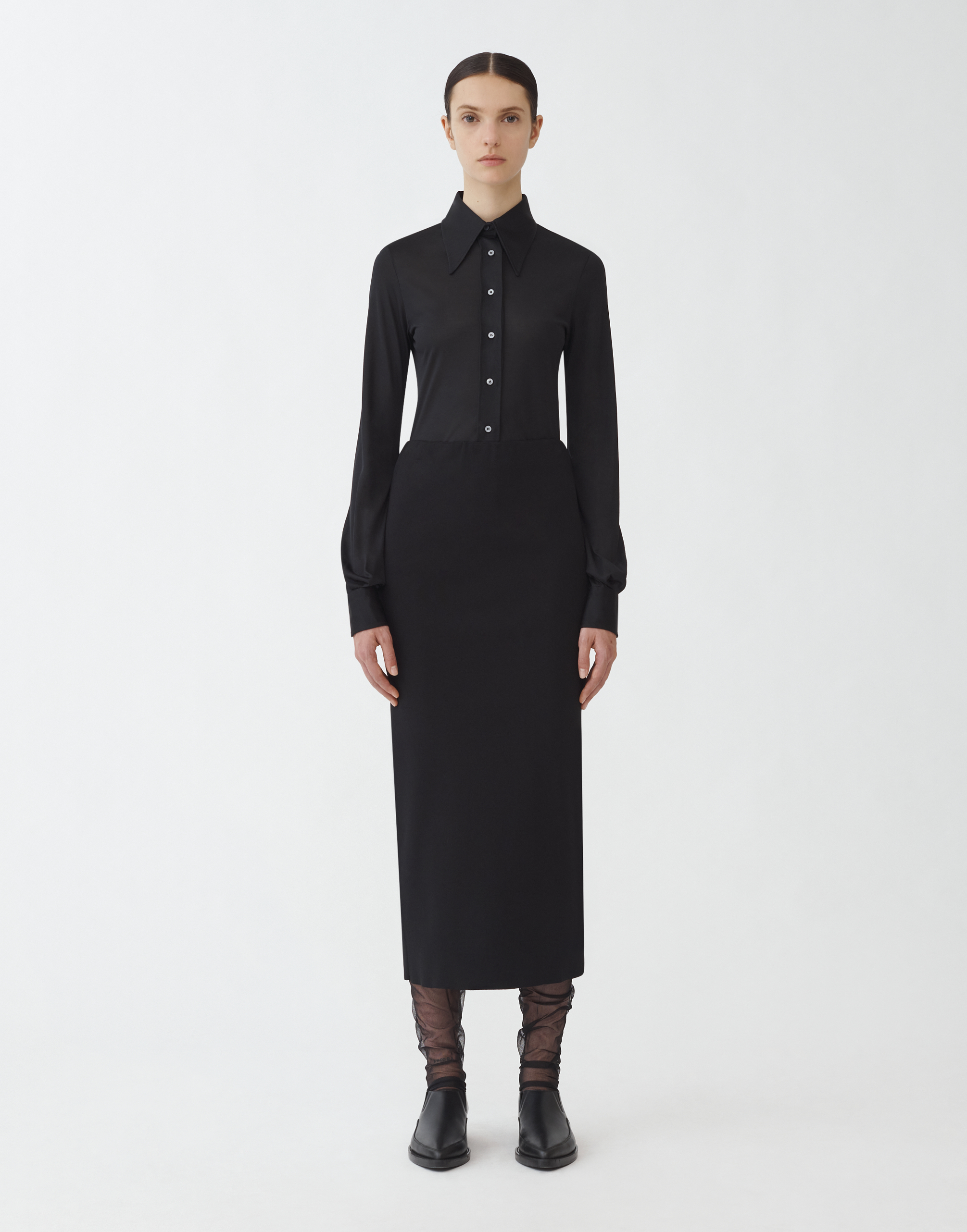 Shop Fabiana Filippi High Waisted Viscose Knit Pencil Skirt In Black