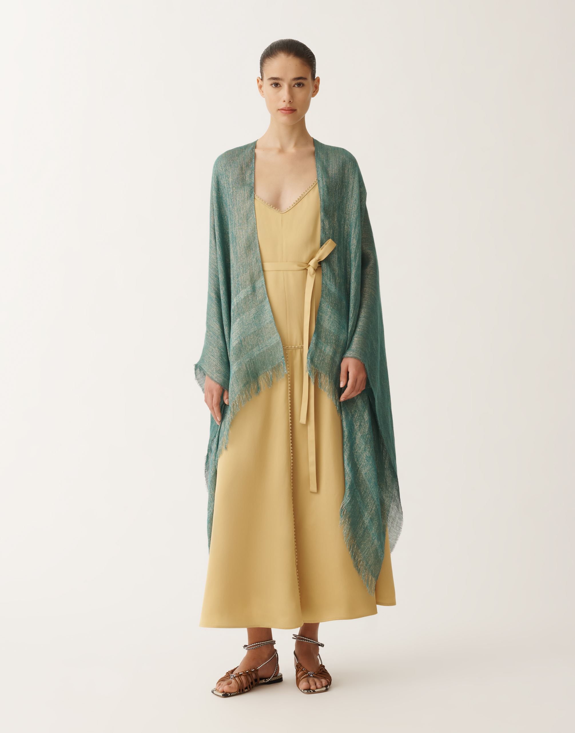 Shop Fabiana Filippi Viscose Cape In Turquoise