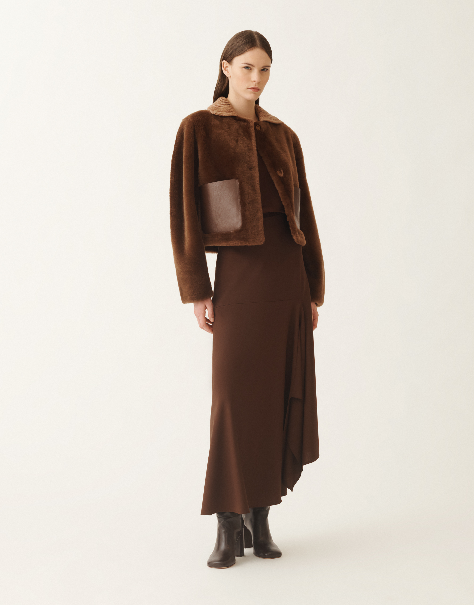 Fabiana Filippi Wool-blend Asymmetric Maxi Skirt In Brown