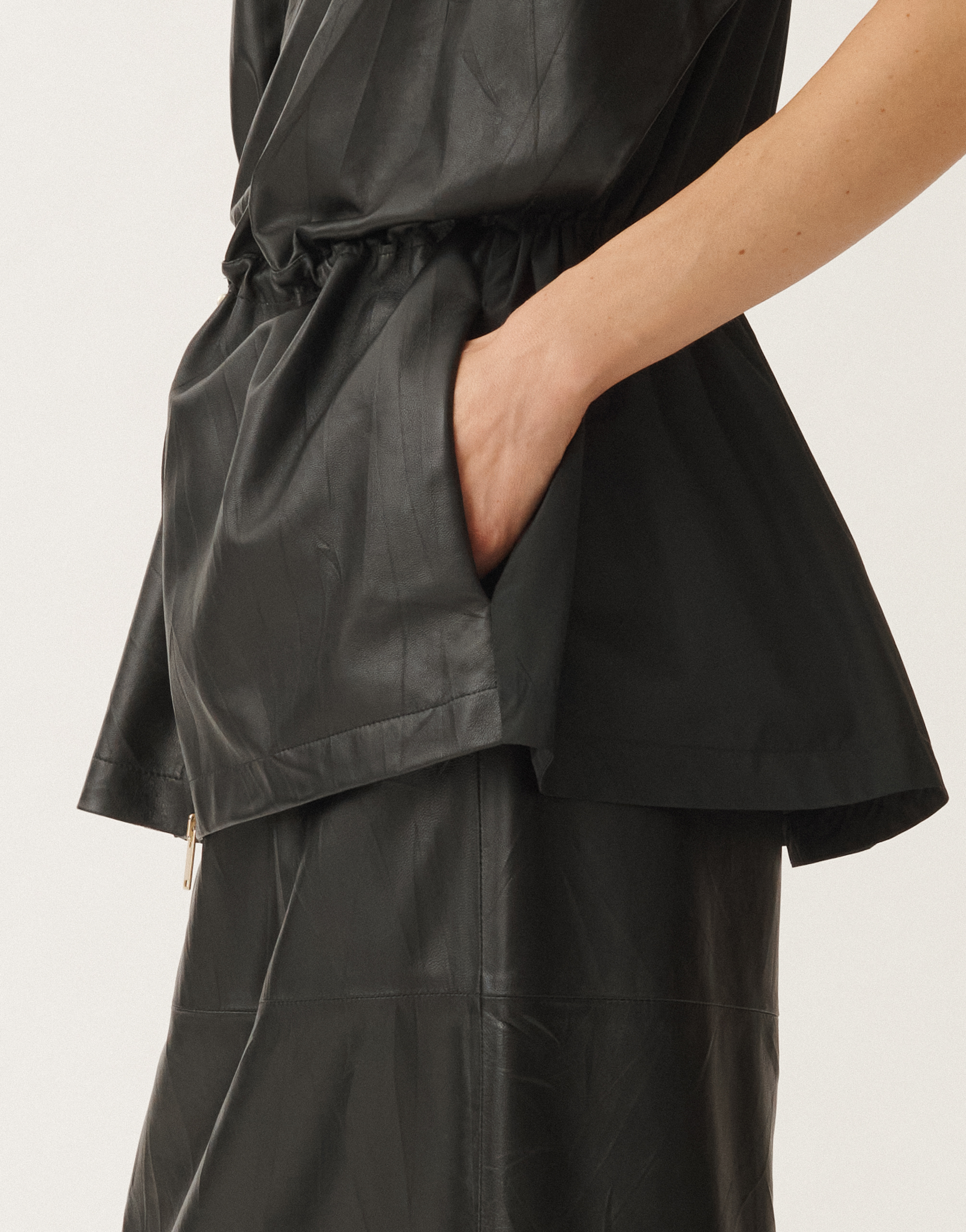 Shop Fabiana Filippi Pleated Nappa Leather Cape In Black