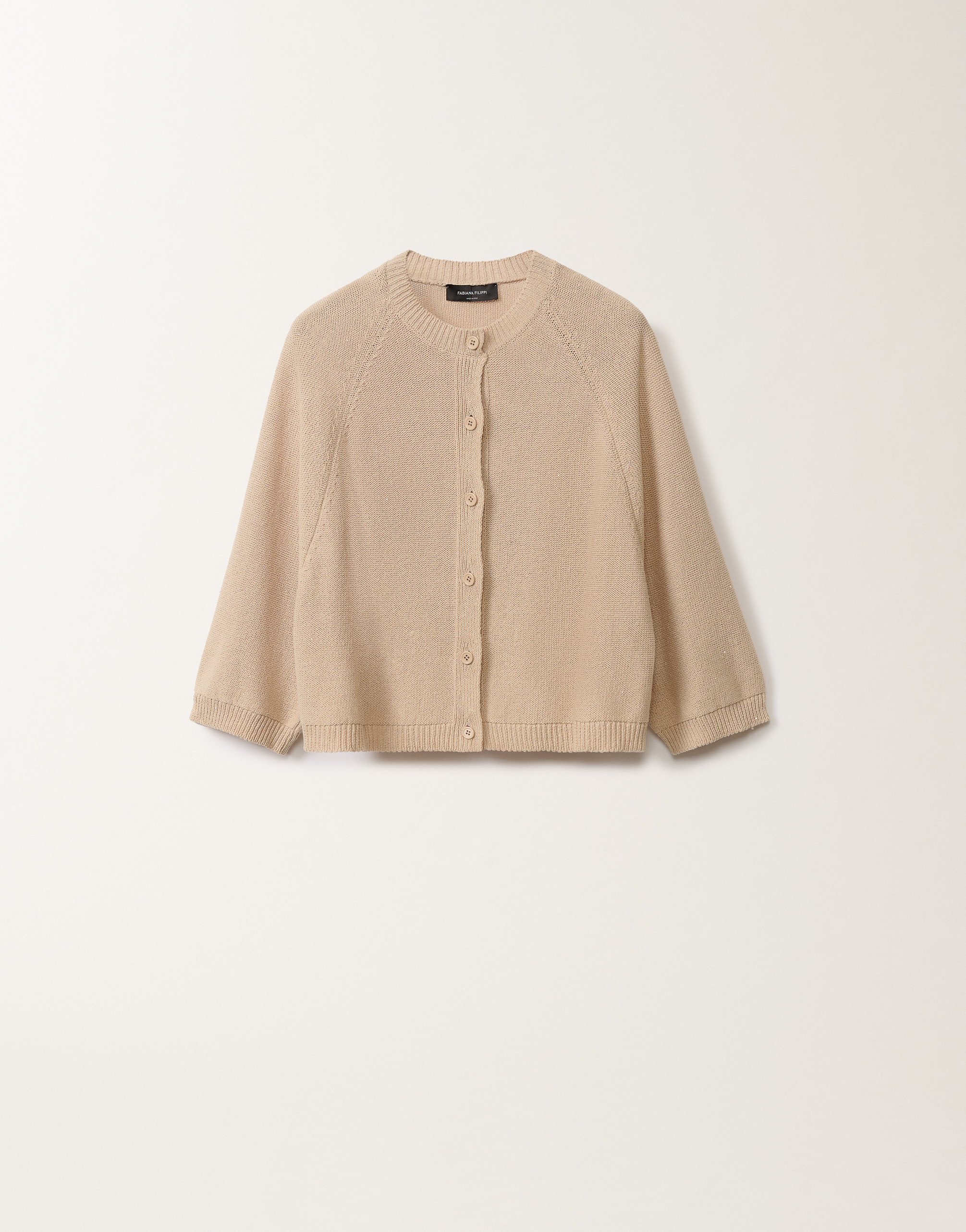 Shop Fabiana Filippi Cotton And Linen Cape Cardigan With Sequins In Sand