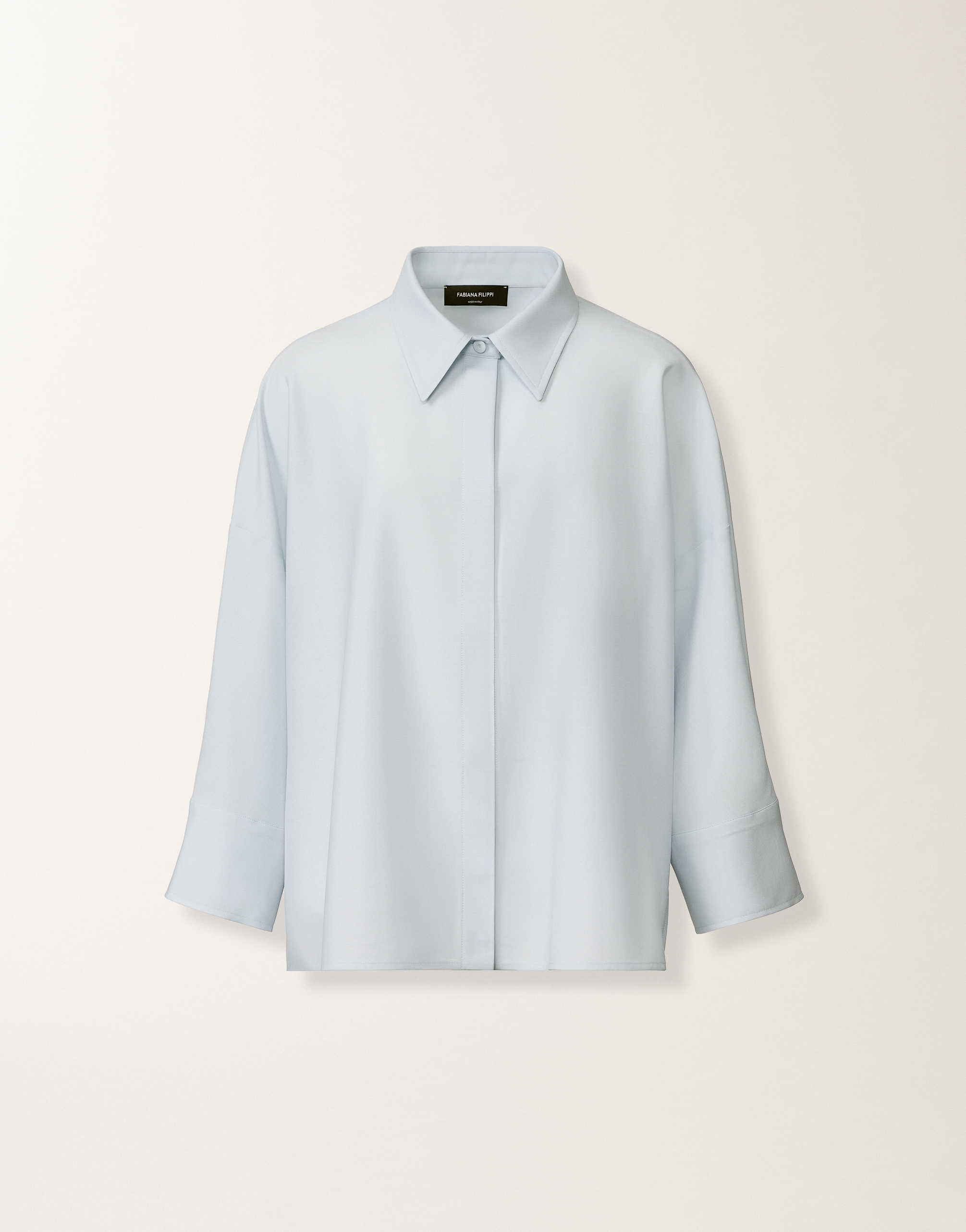 Fabiana Filippi Cropped Shirt In Cool Bistretch Wool In Blue