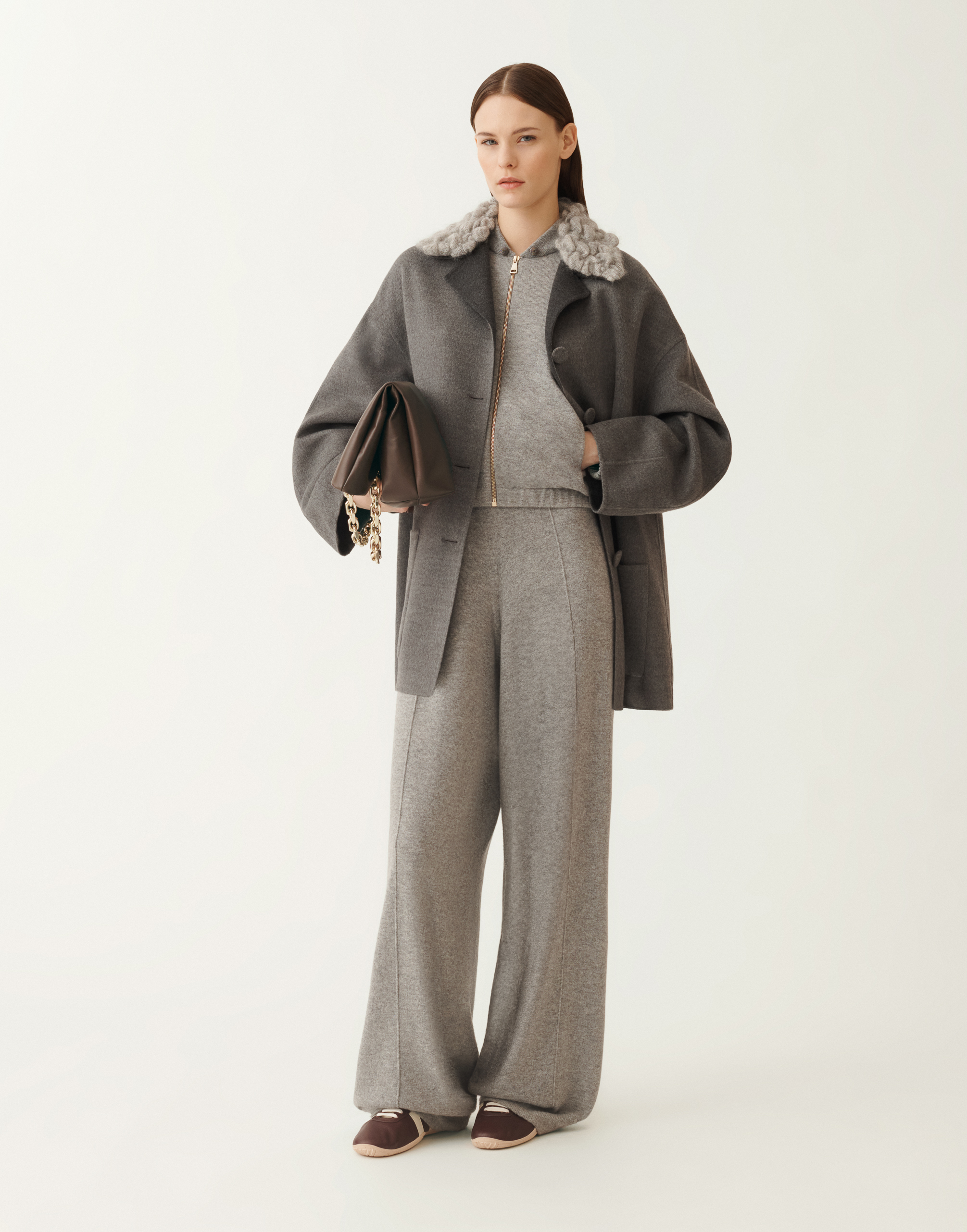 Fabiana Filippi Double Wool Pea Coat In Gray