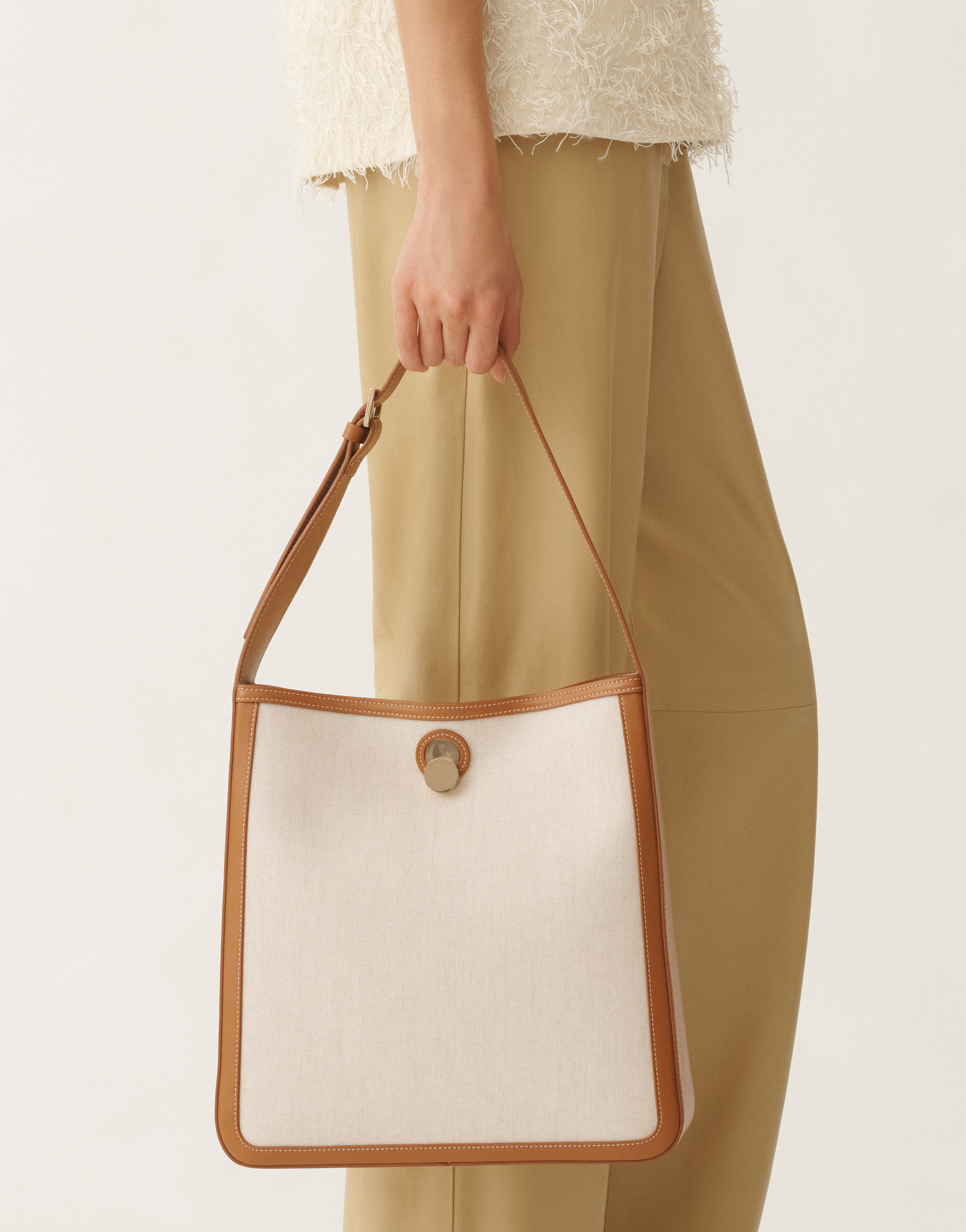 FABIANA FILIPPI CANVAS ECLISSI HOBO BAG WITH LEATHER TRIM 