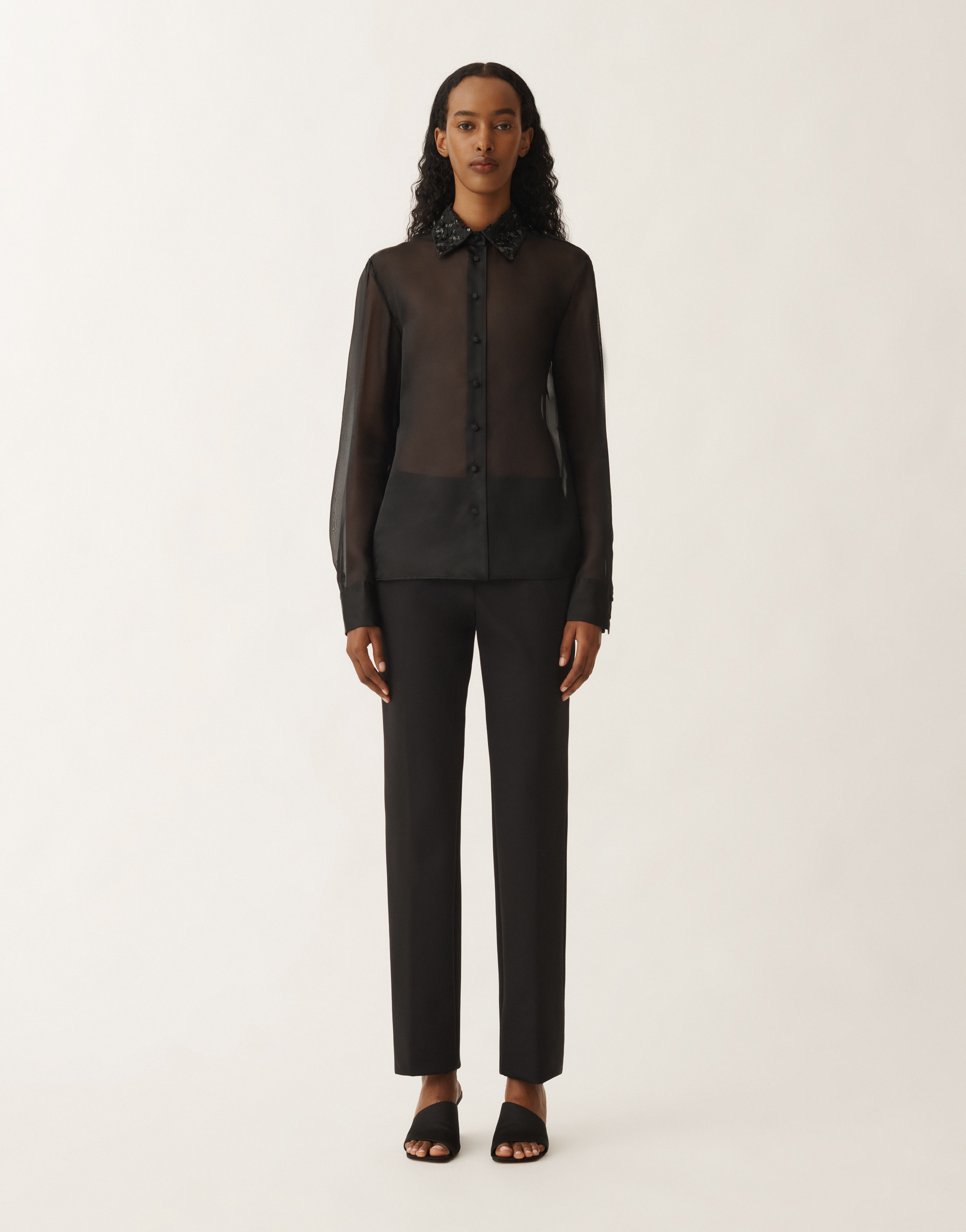 Fabiana Filippi Organza Basi Shirt With Sequin Embroidered Collar In Black