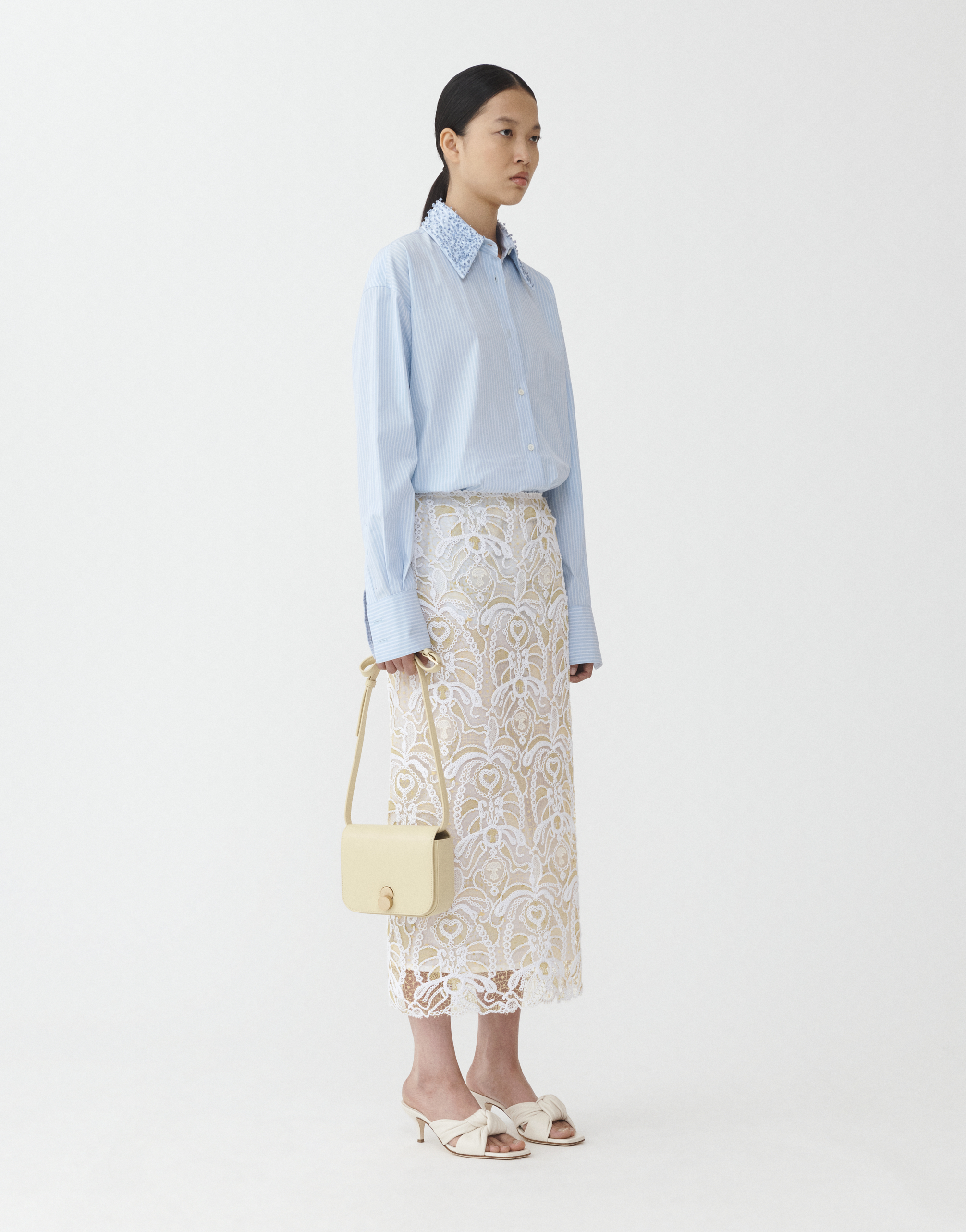 Shop Fabiana Filippi Macrame' Skirt With Back Vent In White/pistachio/mandarin