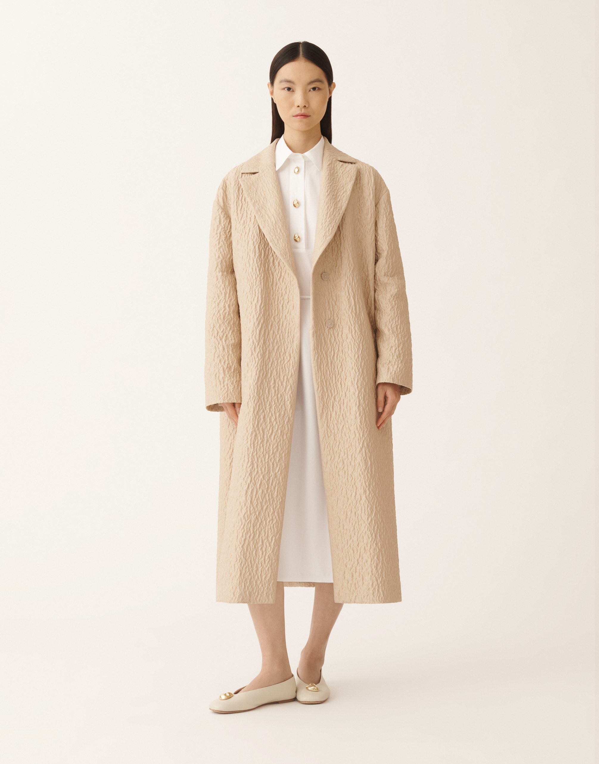 Fabiana Filippi Textured-effect Drawstring Single-breasted Coat In Brown