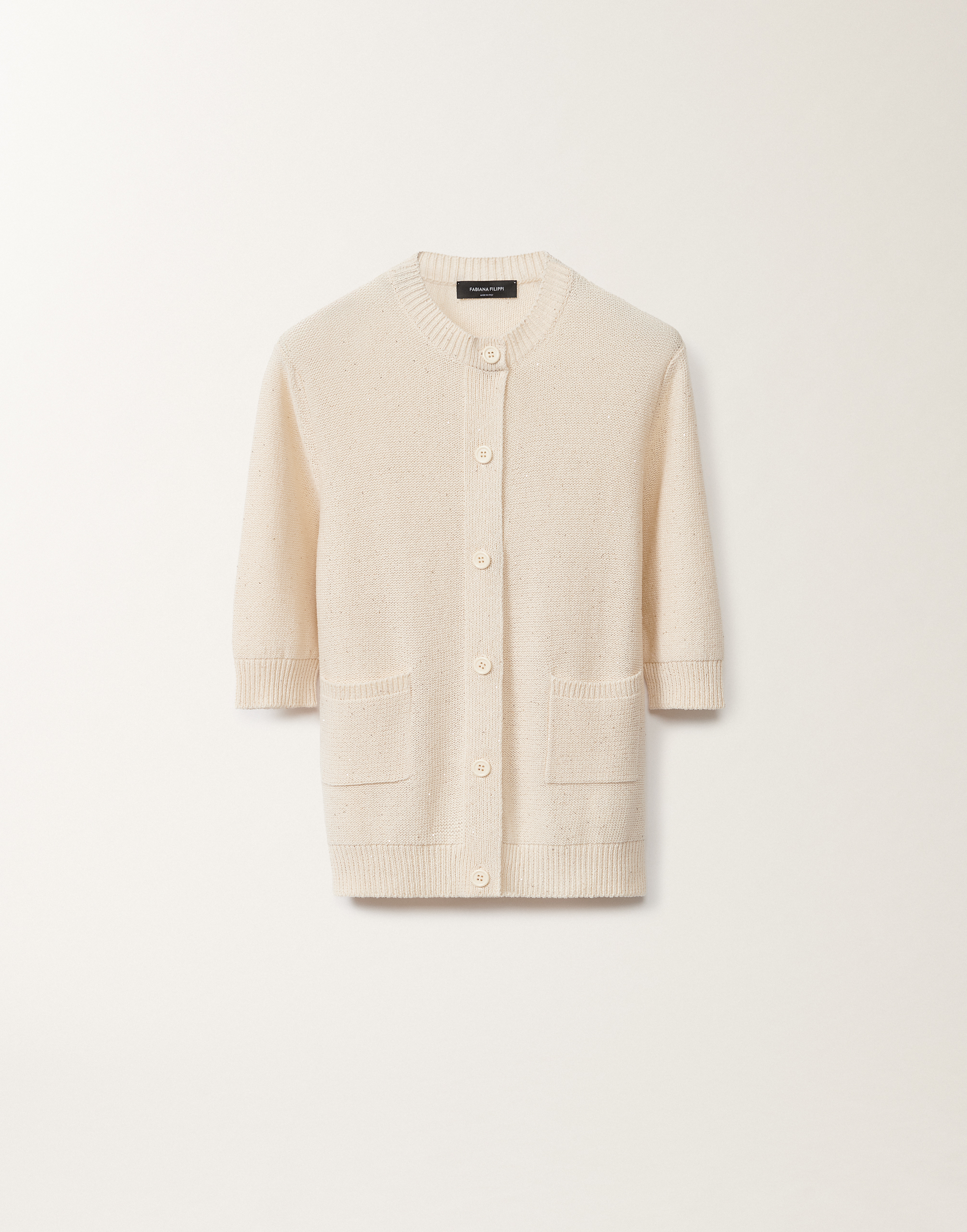 Fabiana Filippi Cotton And Linen Cardigan With Sequins In White