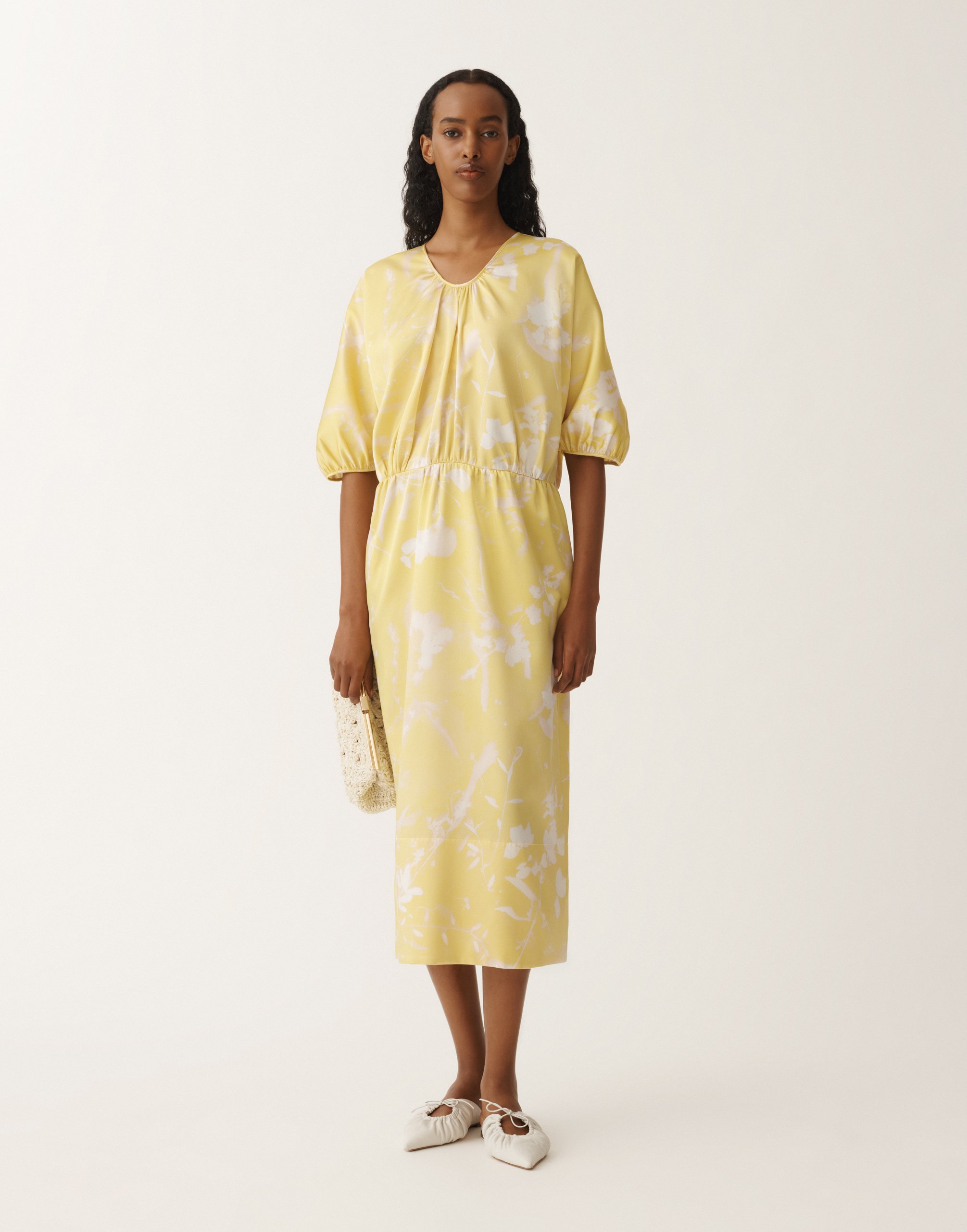 Shop Fabiana Filippi Tilia-print Silk Dress In Yellow