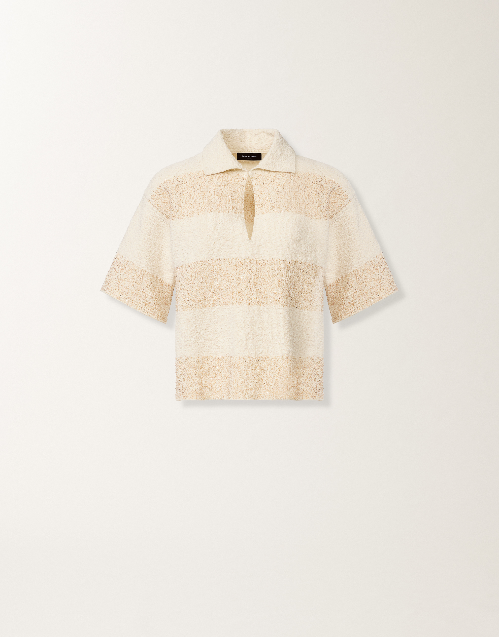 Fabiana Filippi Sequin-embellished Striped Knitted Polo Top In Multi