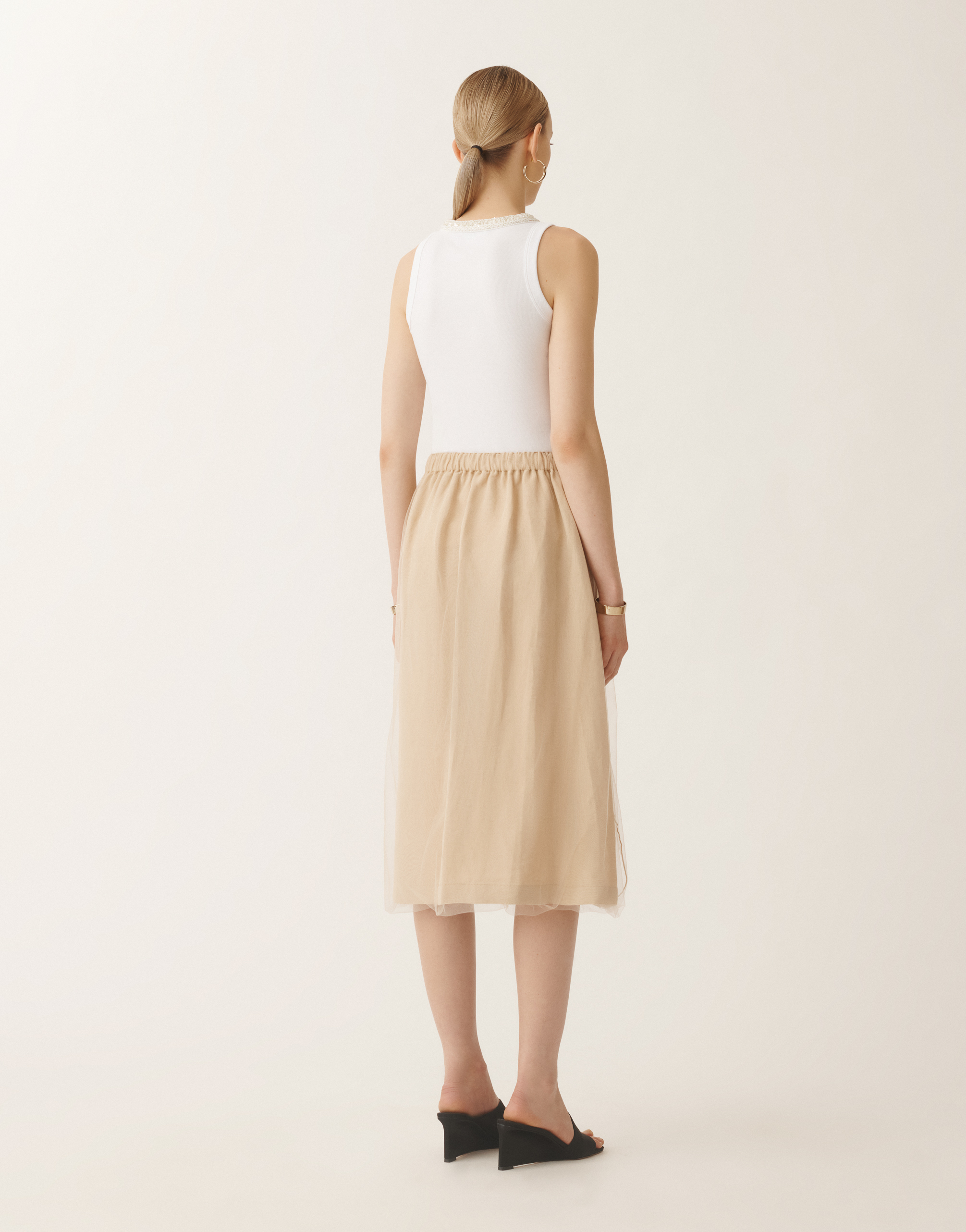 Shop Fabiana Filippi Linen And Viscose Skirt In Sand