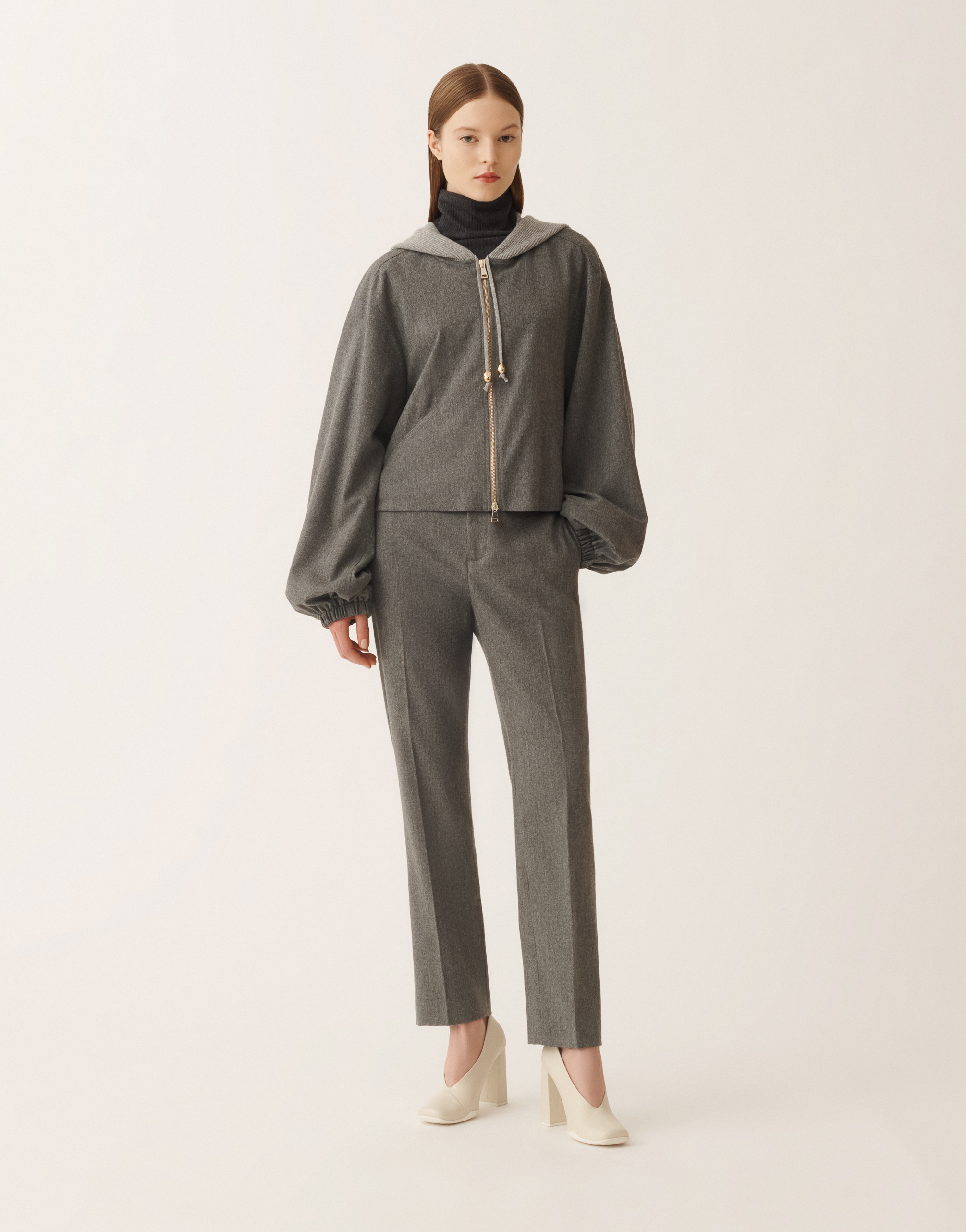 Fabiana Filippi Hooded Balloon-sleeve Jacket In Gray