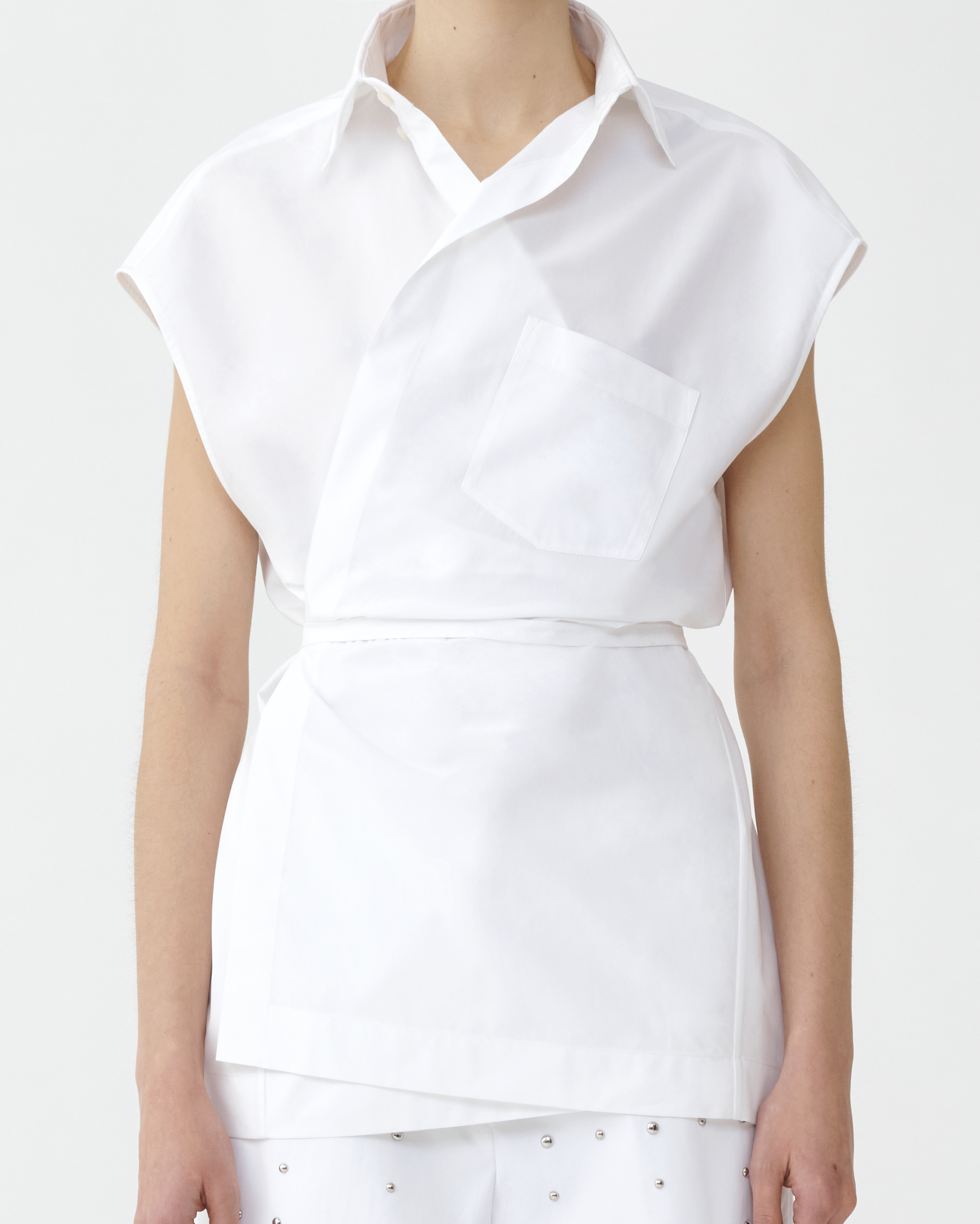 Shop Fabiana Filippi Poplin Wrap Shirt With Chest Pocket In Optical White