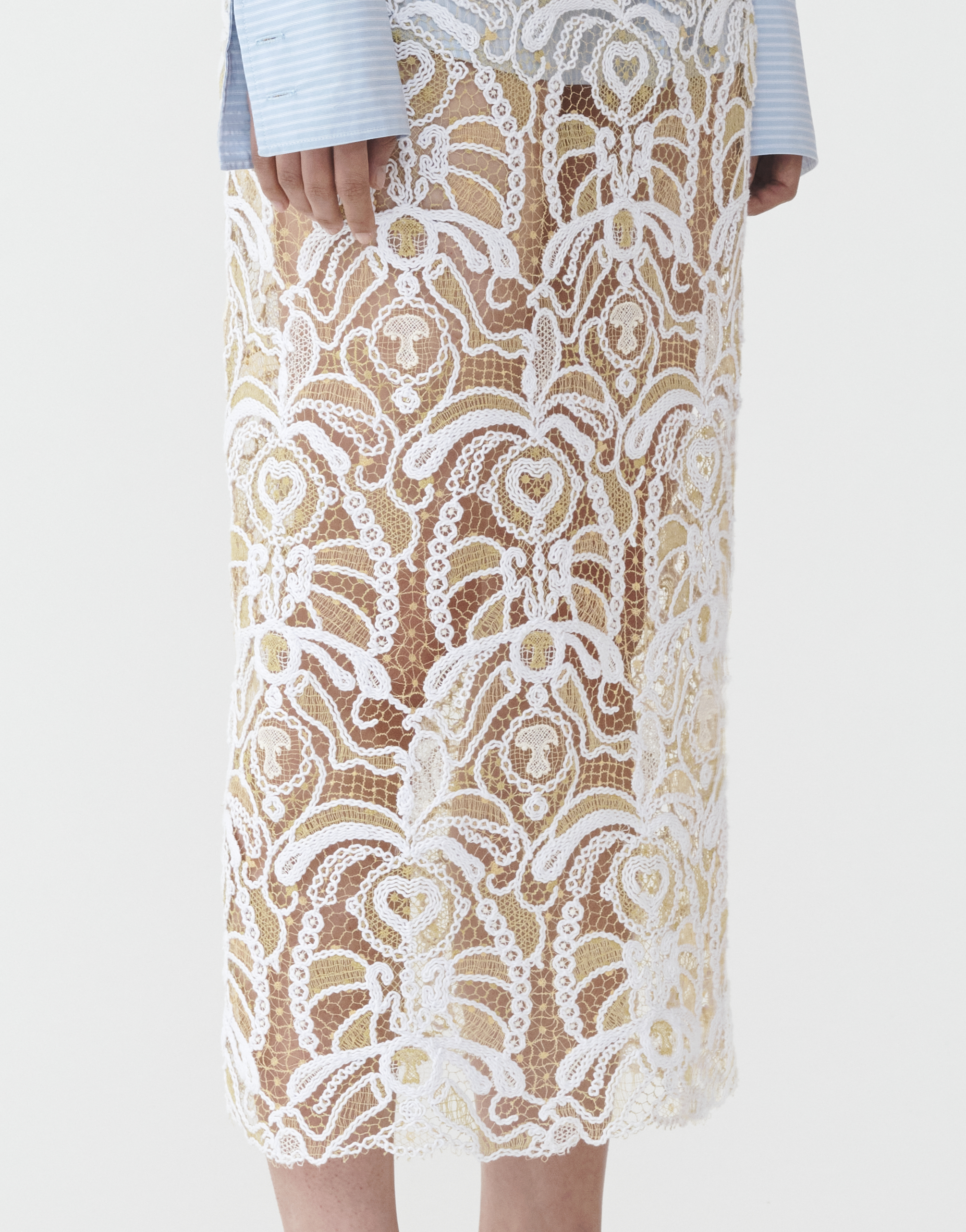 Shop Fabiana Filippi Macrame' Skirt With Back Vent In White/pistachio/mandarin