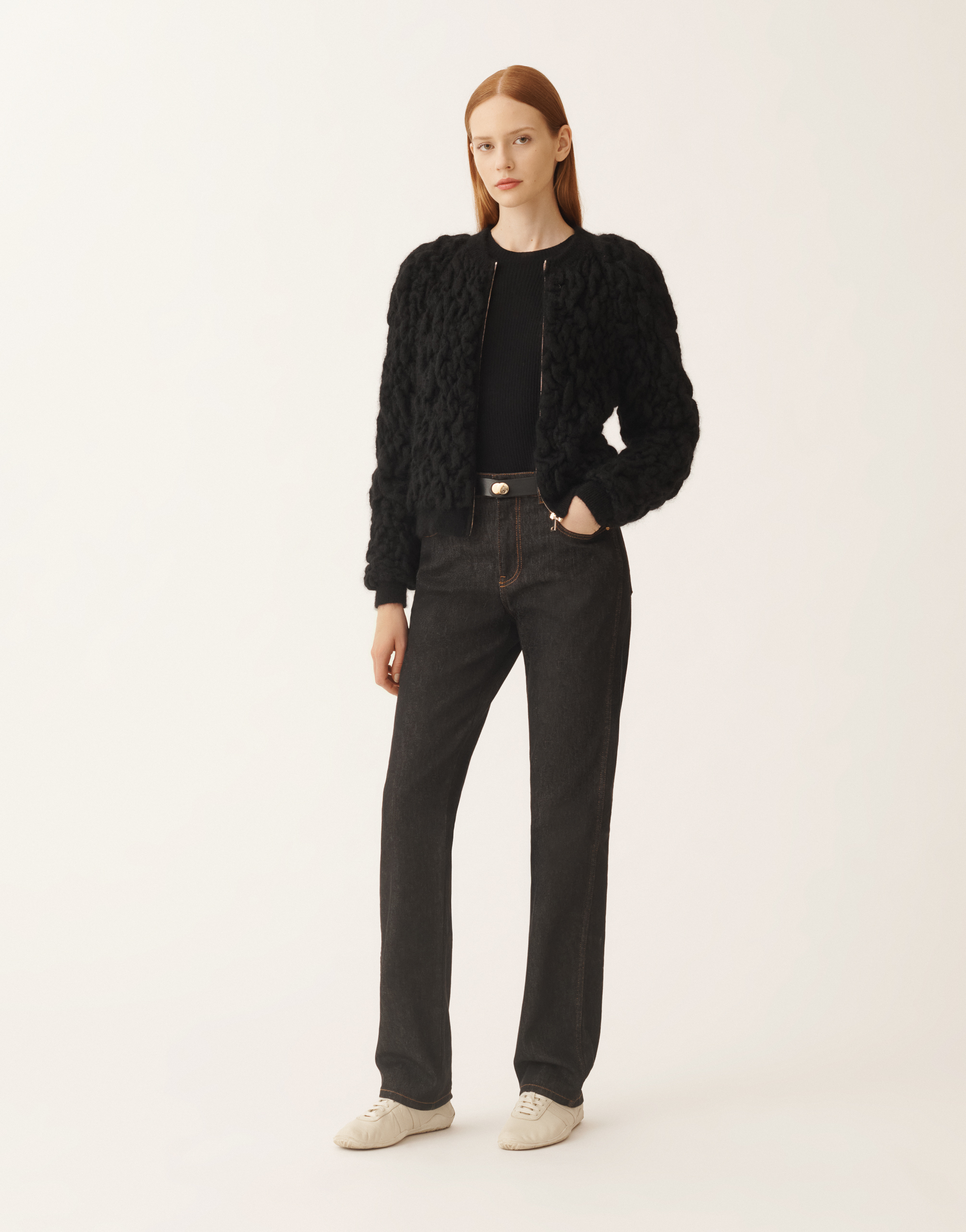 Fabiana Filippi Bubble-knit Zip-front Cardigan In Black
