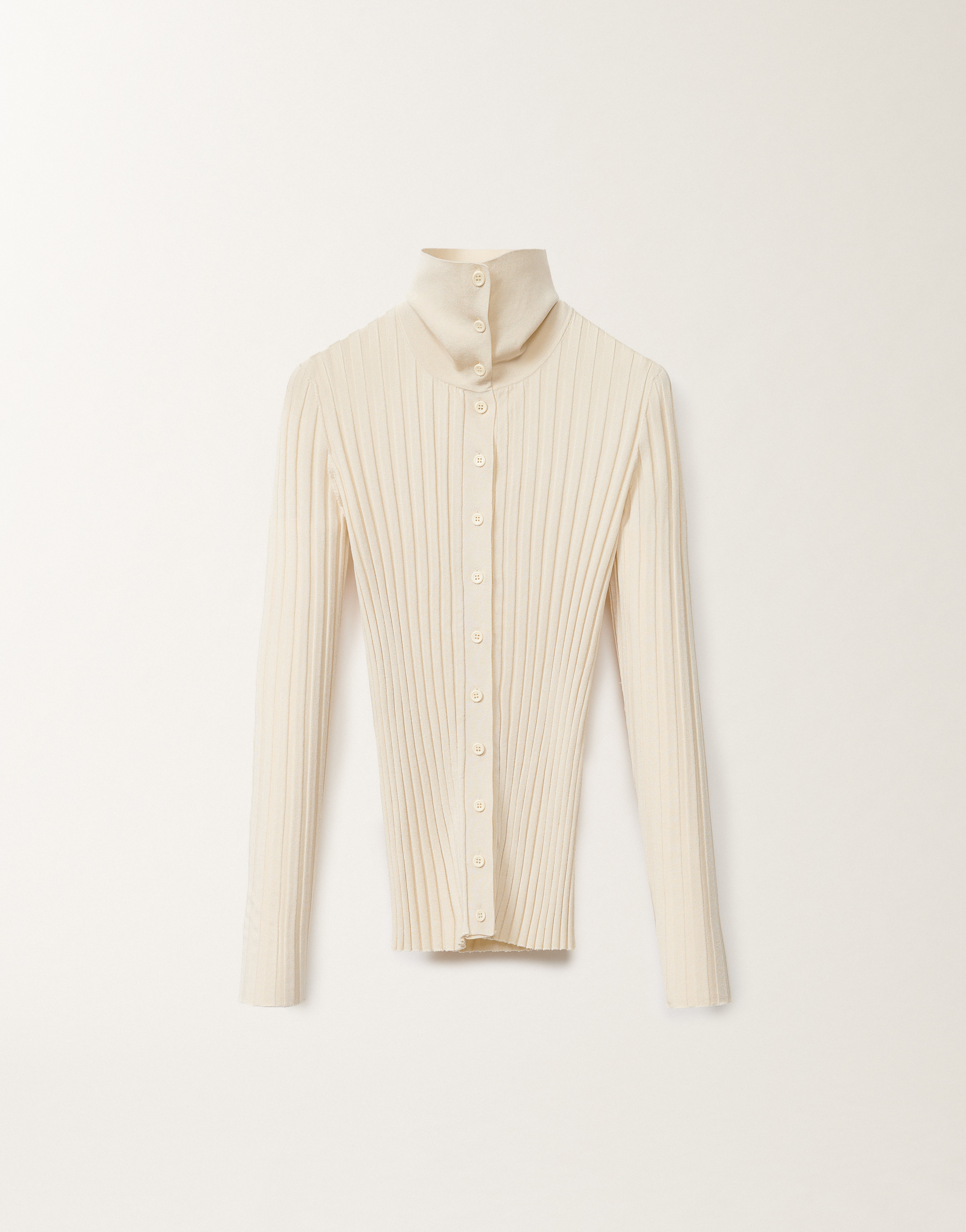 Fabiana Filippi Ribbed High Collar Top With Button-down Front In White