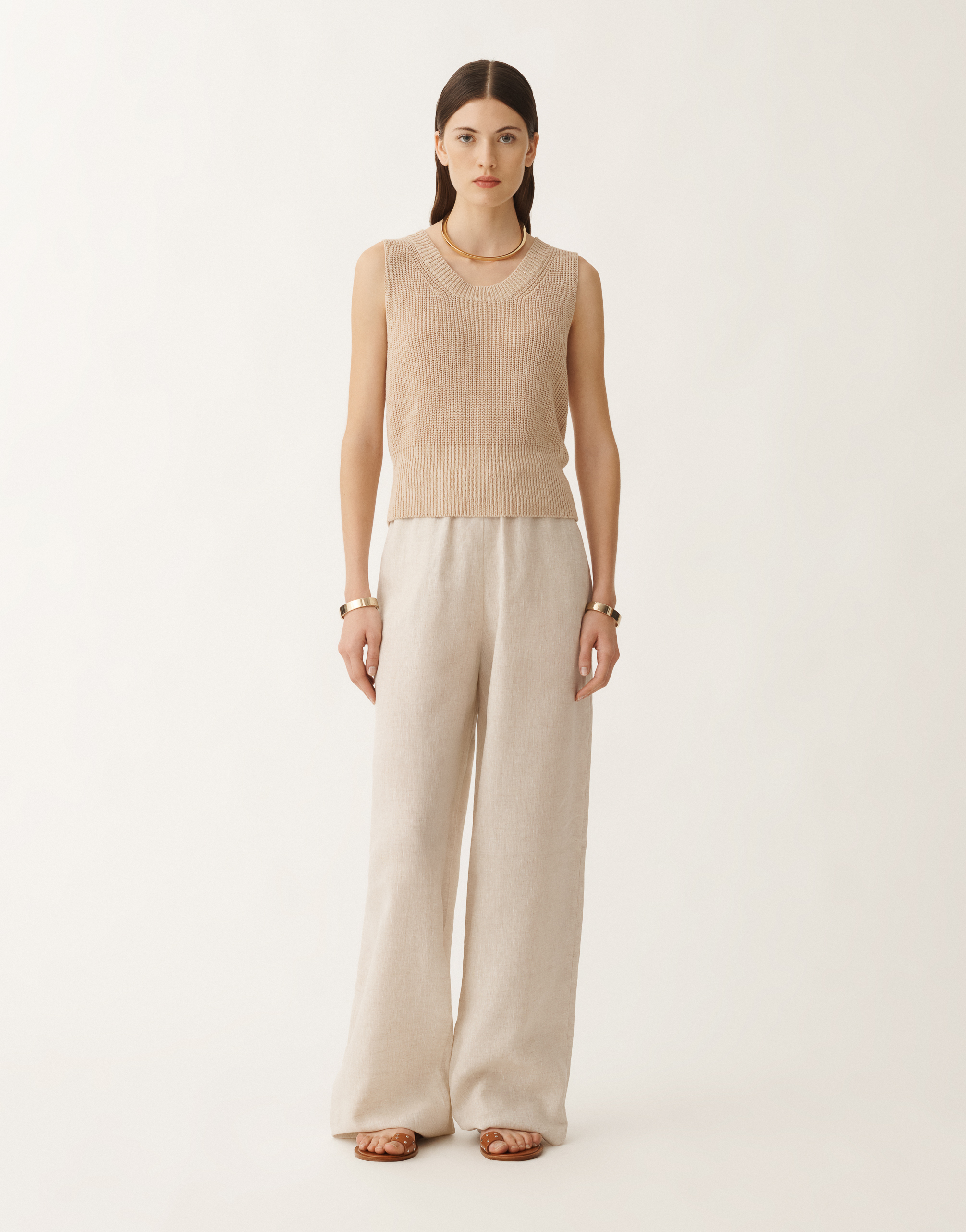 Fabiana Filippi Cotton And Linen Gilet With Sequins In Sand