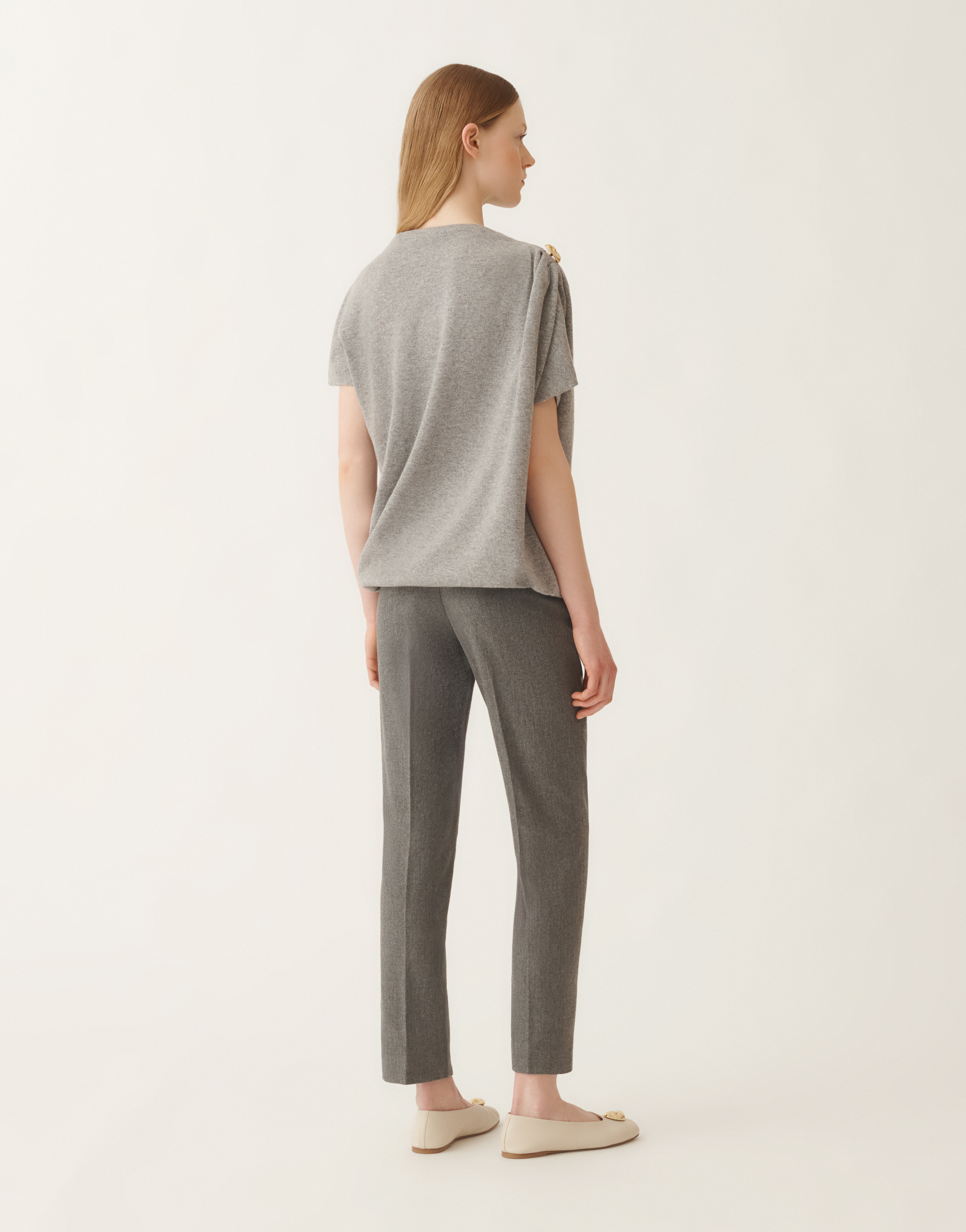 Fabiana Filippi Knitted Sweater With Draped Safety Pins In Brown