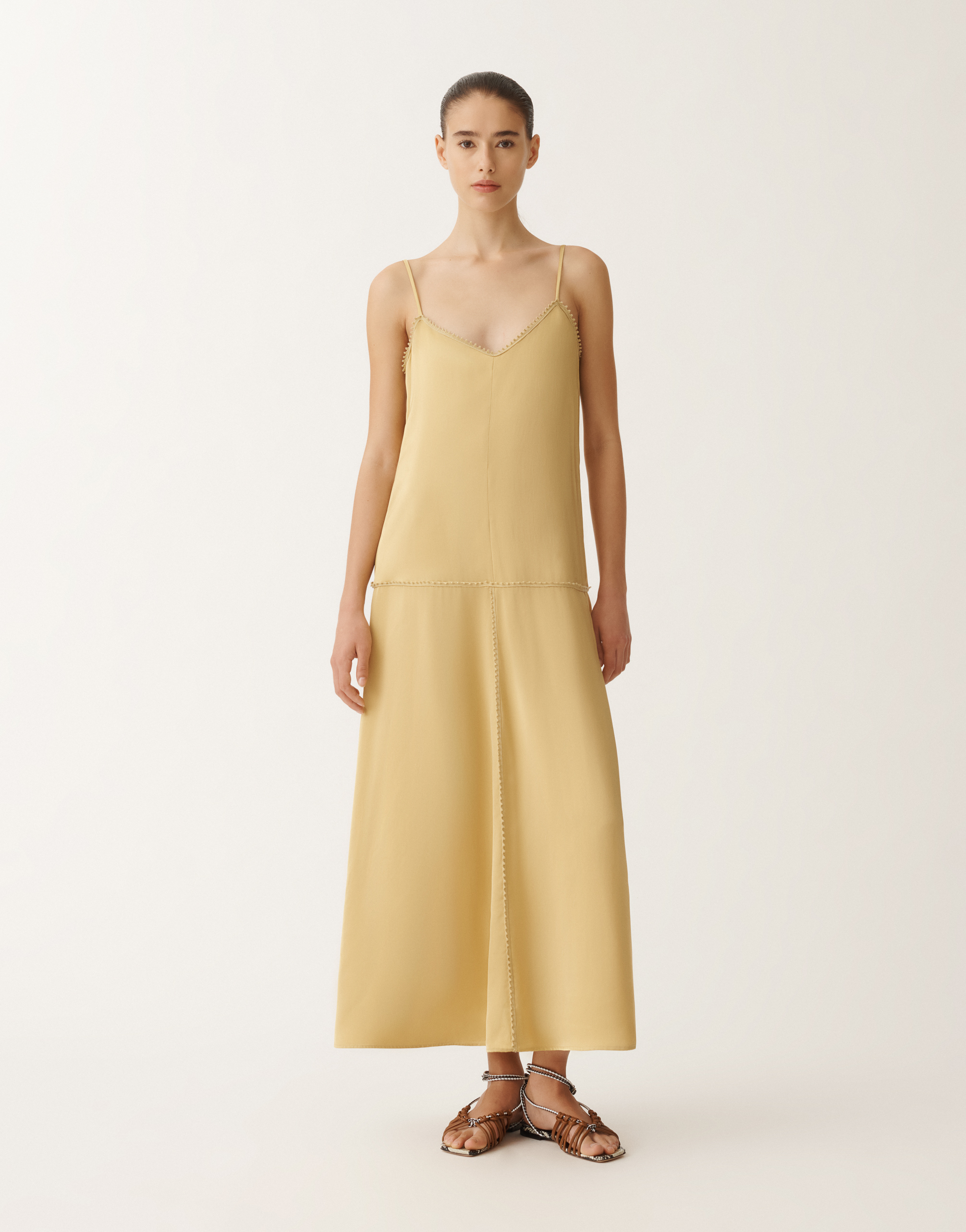 Fabiana Filippi Viscose Satin Lingerie Dress In Yellow