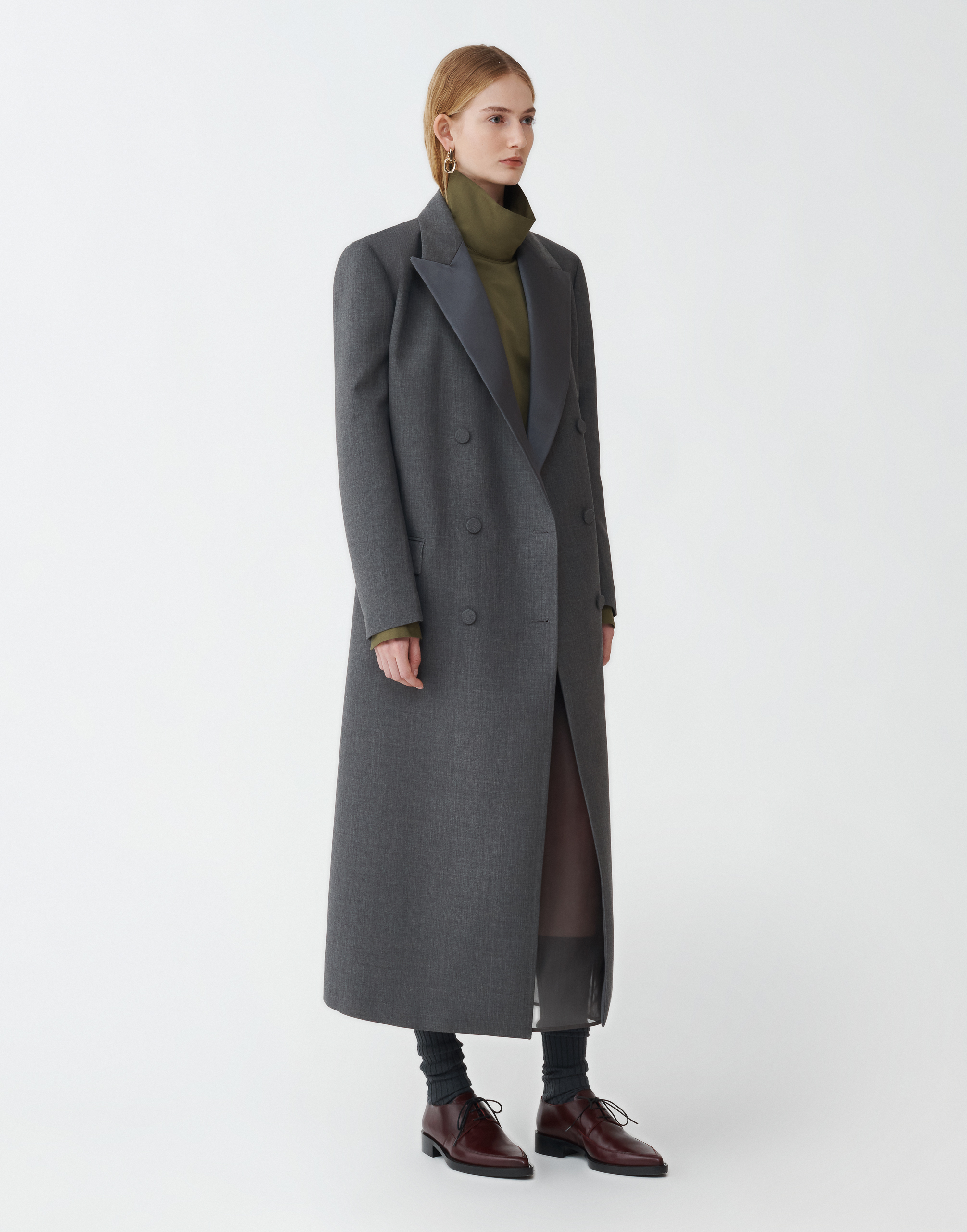 Shop Fabiana Filippi Double Wool And Silk Smoking Jacket In Grey