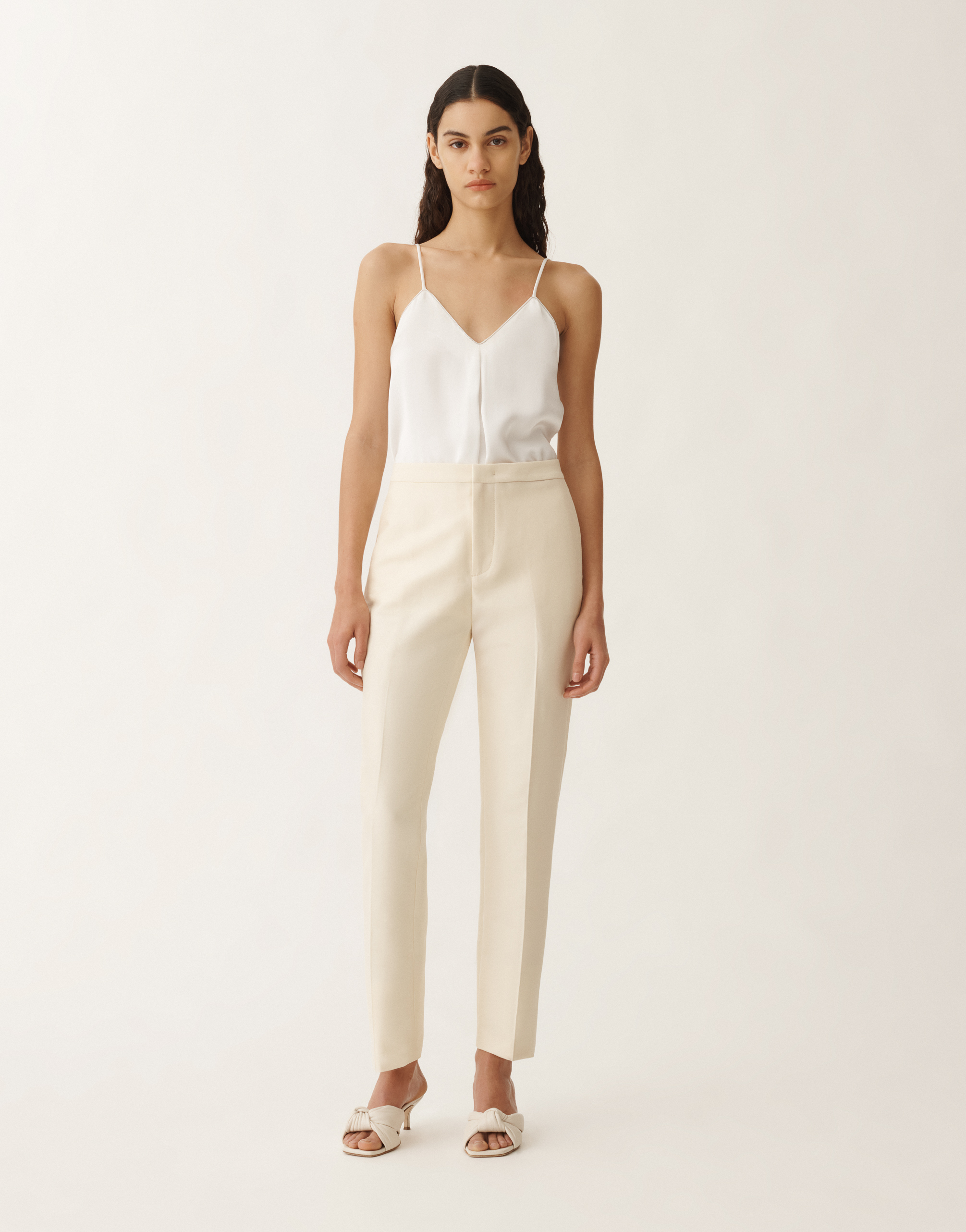 Fabiana Filippi Montefalco Cotton And Silk Mikado Trousers In Vanilla