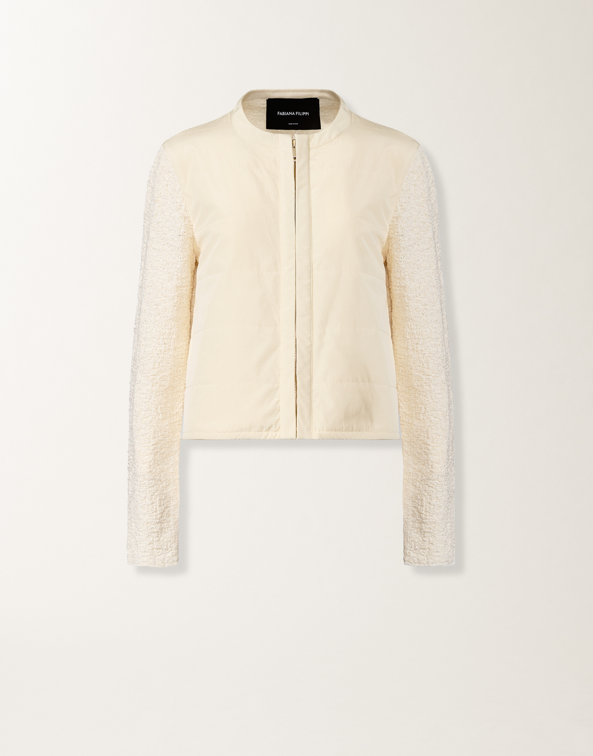 Cotton tweed bomber with sequins, butter for Women | Fabiana Filippi®