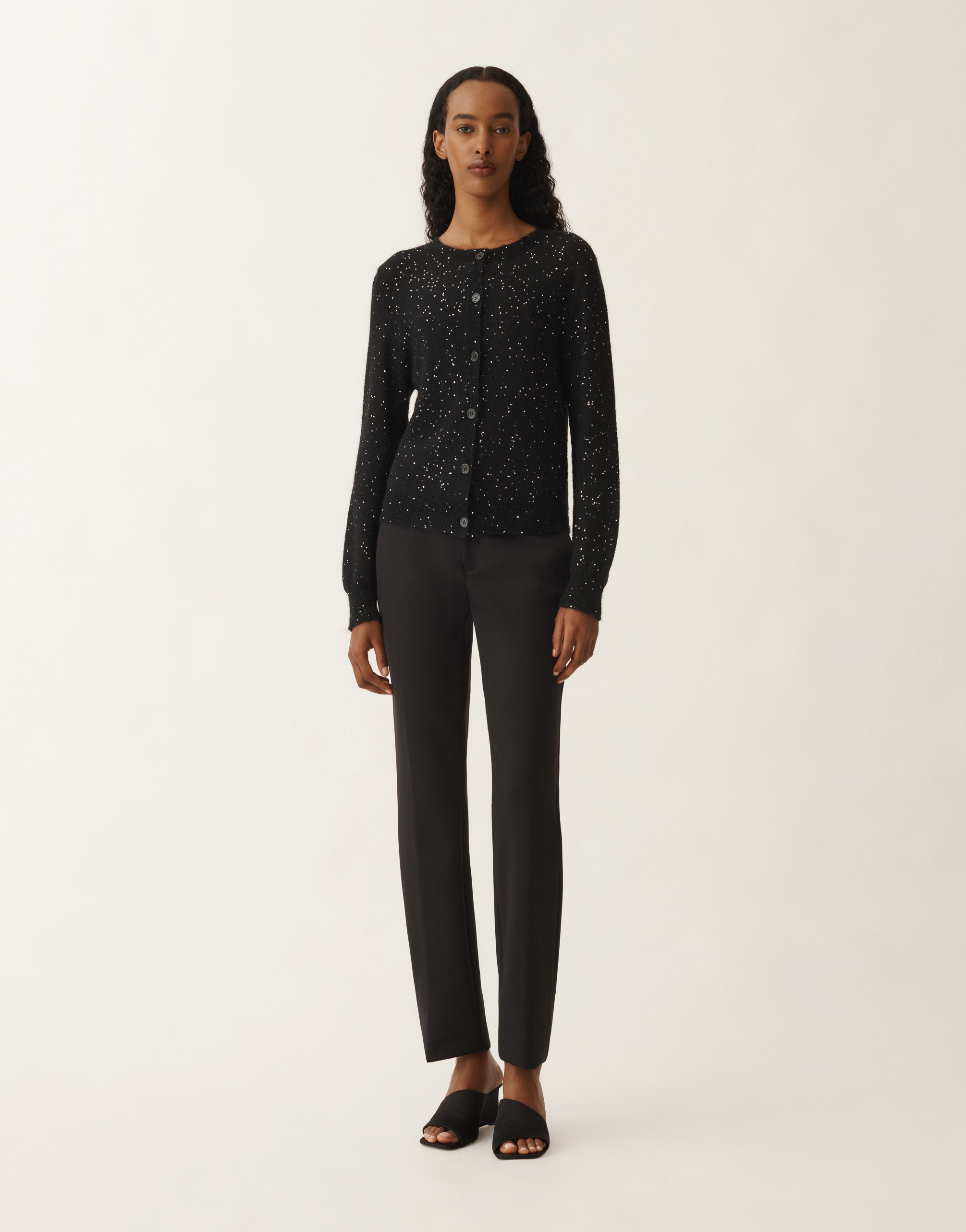 Fabiana Filippi Sequin Soft Mohair Mini Cardigan In Black