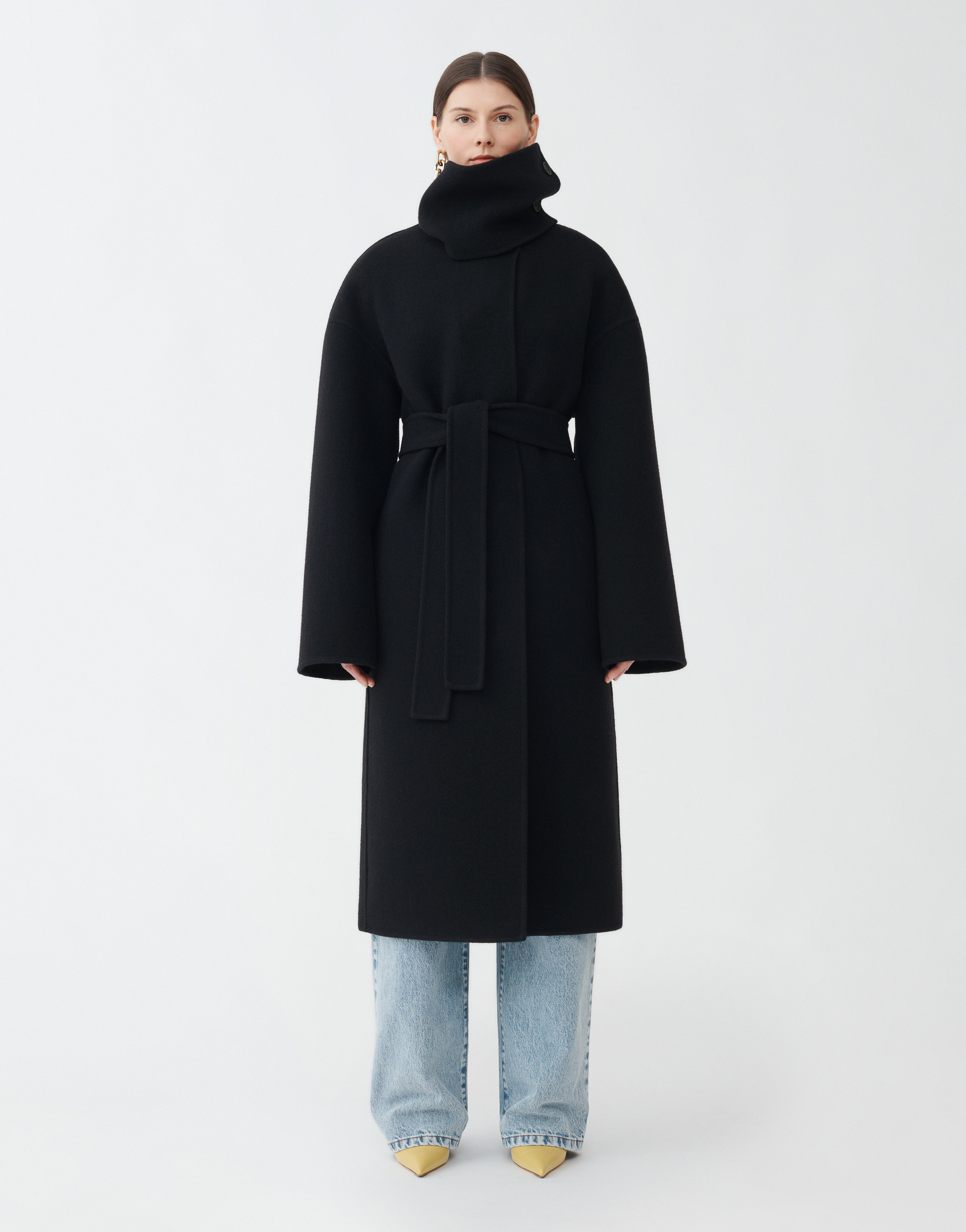 Shop Fabiana Filippi Boiled Wool Long Coat In Black